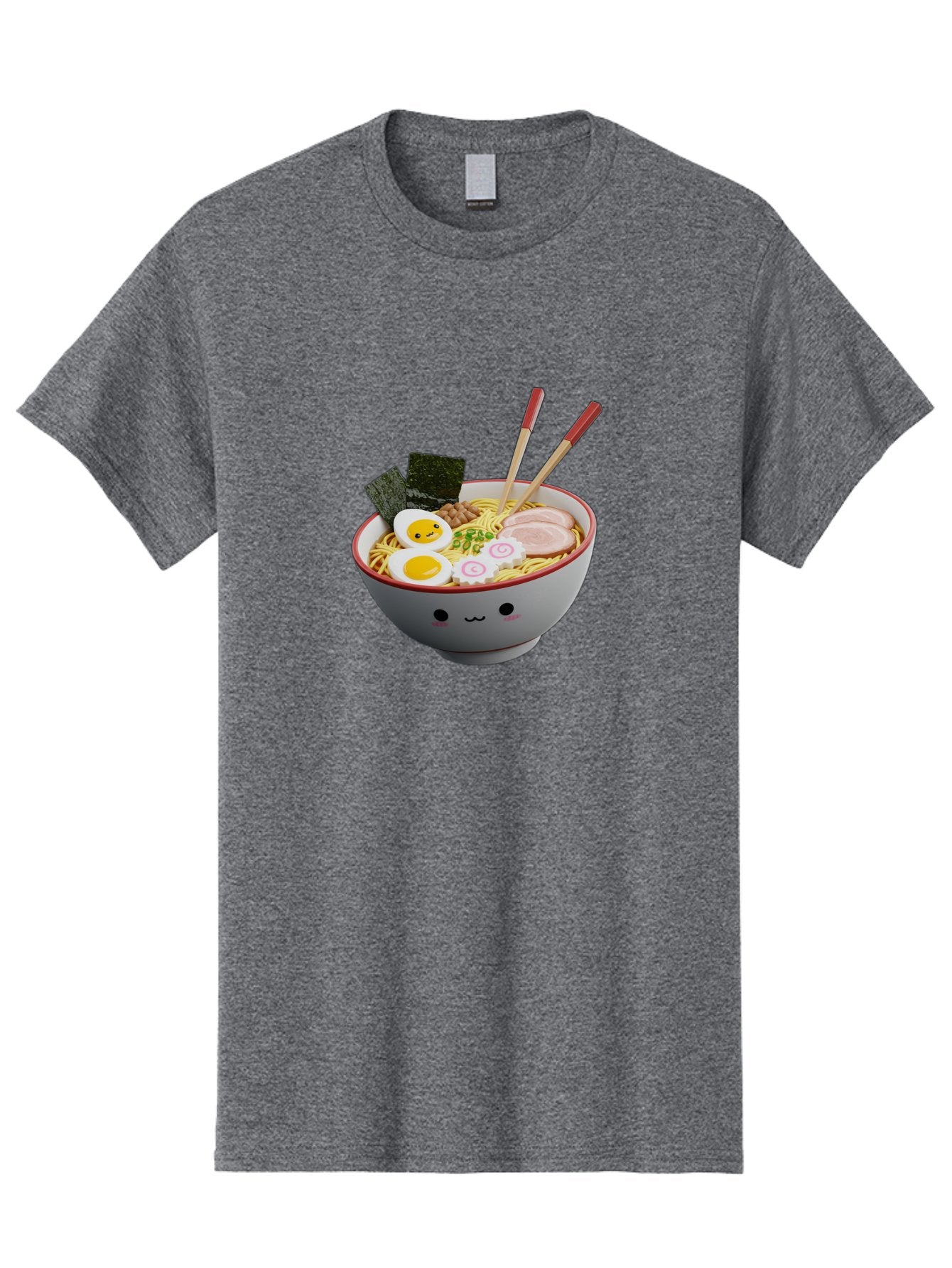 Ramen-Noodle-Bowl-2 Men'S Graphic Tee, 100% Cotton, Comfortable Casual Summer Wear, Machine Washable, Delicious Ramen, Steaming Hot Noodles, Boiled Egg, Sliced Pork, Seaweed, Chopsticks, Cartoon Bowl, Kawaii Food, Japanese Cuisine, Bab304