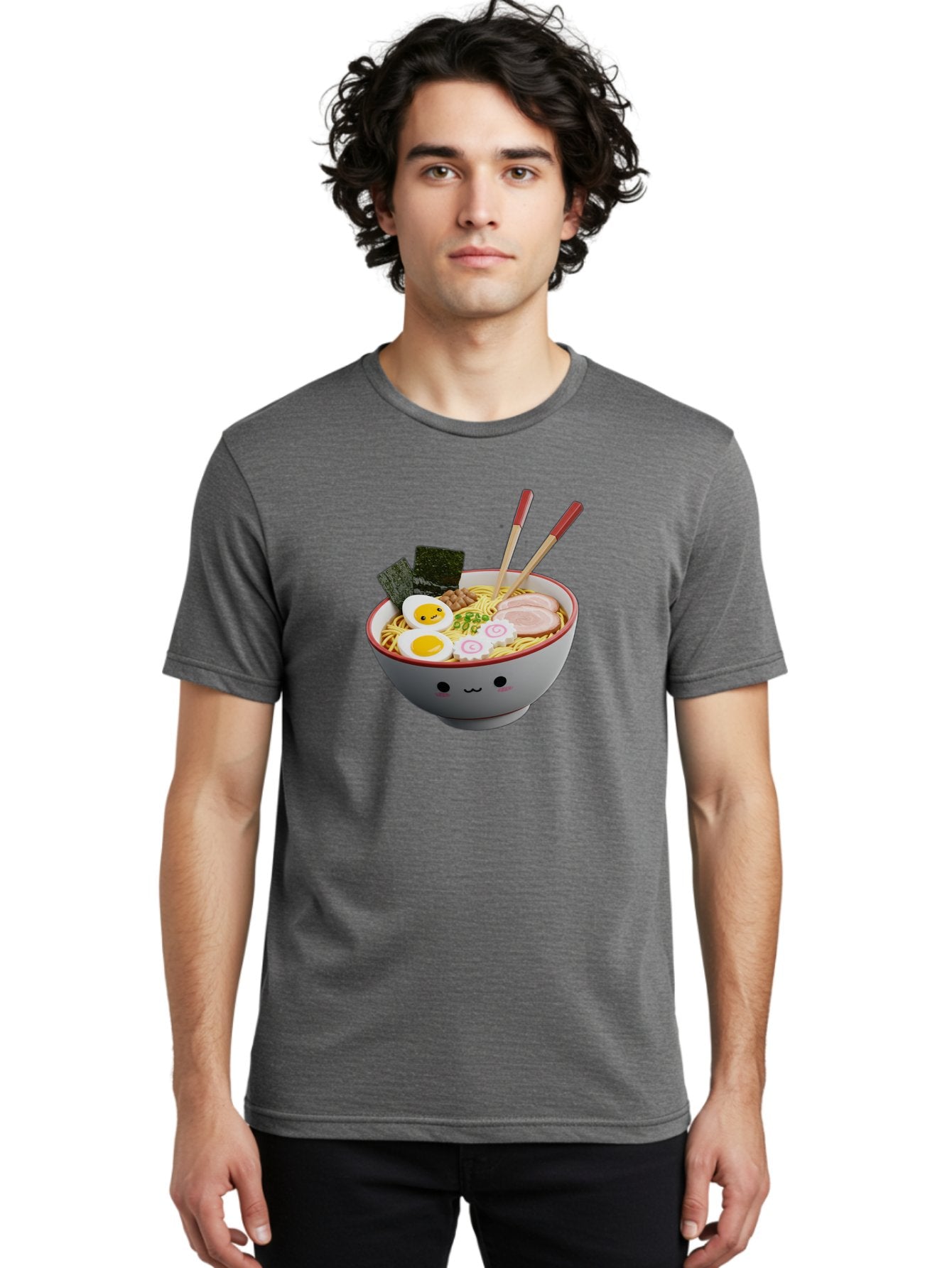 Ramen-Noodle-Bowl-2 Men'S Graphic Tee, 100% Cotton, Comfortable Casual Summer Wear, Machine Washable, Delicious Ramen, Steaming Hot Noodles, Boiled Egg, Sliced Pork, Seaweed, Chopsticks, Cartoon Bowl, Kawaii Food, Japanese Cuisine, Bab304 19