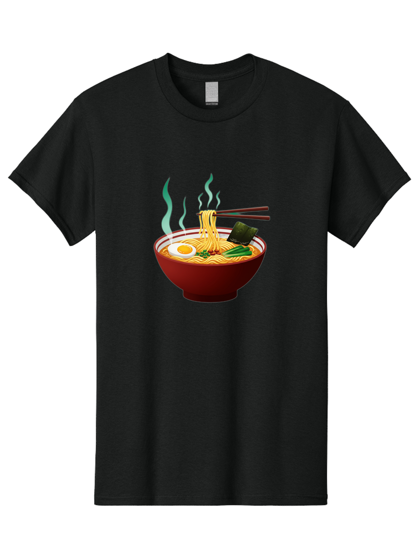 Ramen-Noodle-Bowl-3 Men'S Graphic Tee, 100% Cotton, Comfortable Casual Summer Wear, Machine Washable, Steaming Hot Ramen, Yellow Noodles, Boiled Egg, Seaweed, Green Onions, Chopsticks, Asian Cuisine, Japanese Food, Noodle Soup, Savory Dish Bab305 11