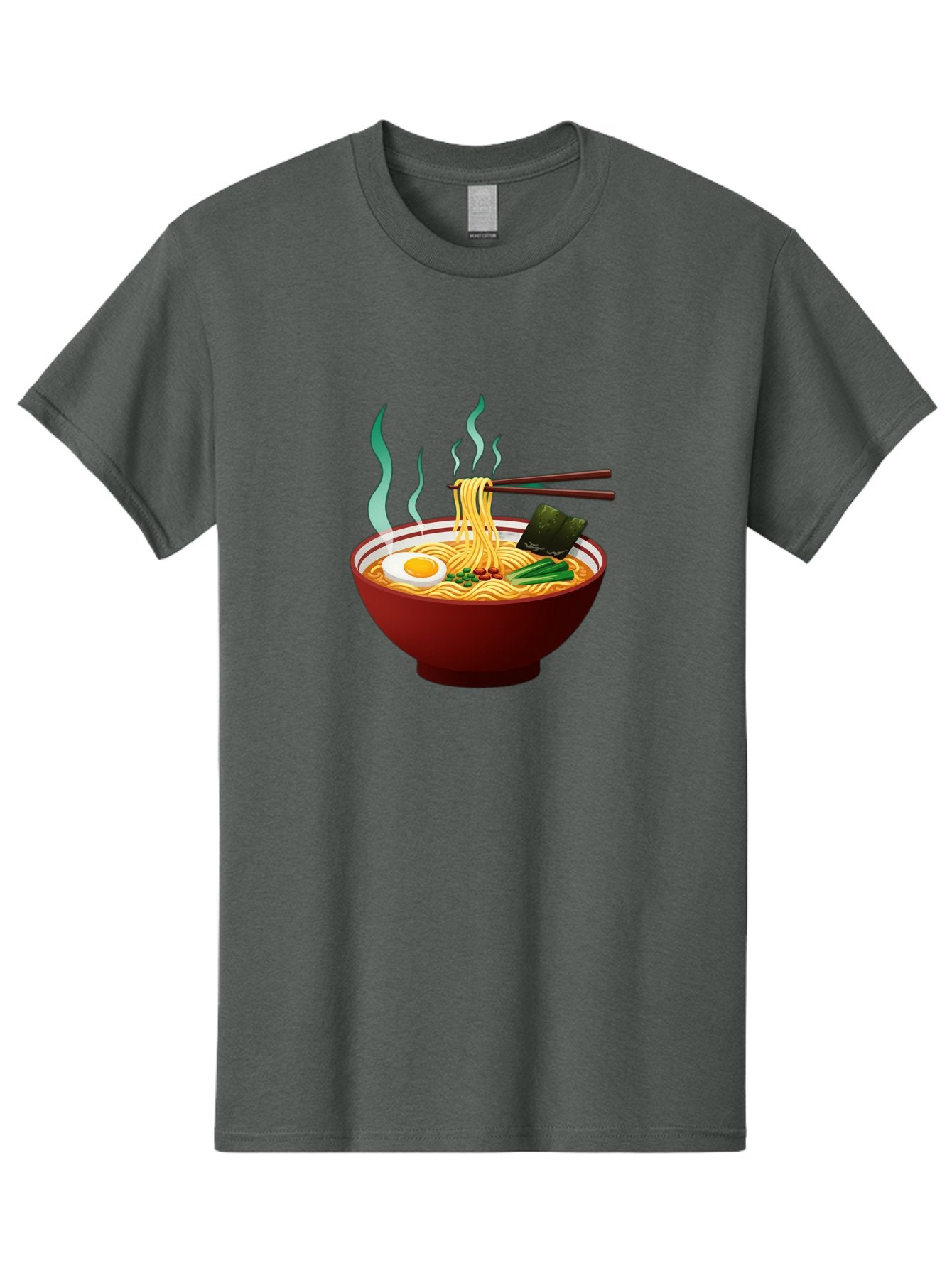 Ramen-Noodle-Bowl-3 Men'S Graphic Tee, 100% Cotton, Comfortable Casual Summer Wear, Machine Washable, Steaming Hot Ramen, Yellow Noodles, Boiled Egg, Seaweed, Green Onions, Chopsticks, Asian Cuisine, Japanese Food, Noodle Soup, Savory Dish Bab305 15