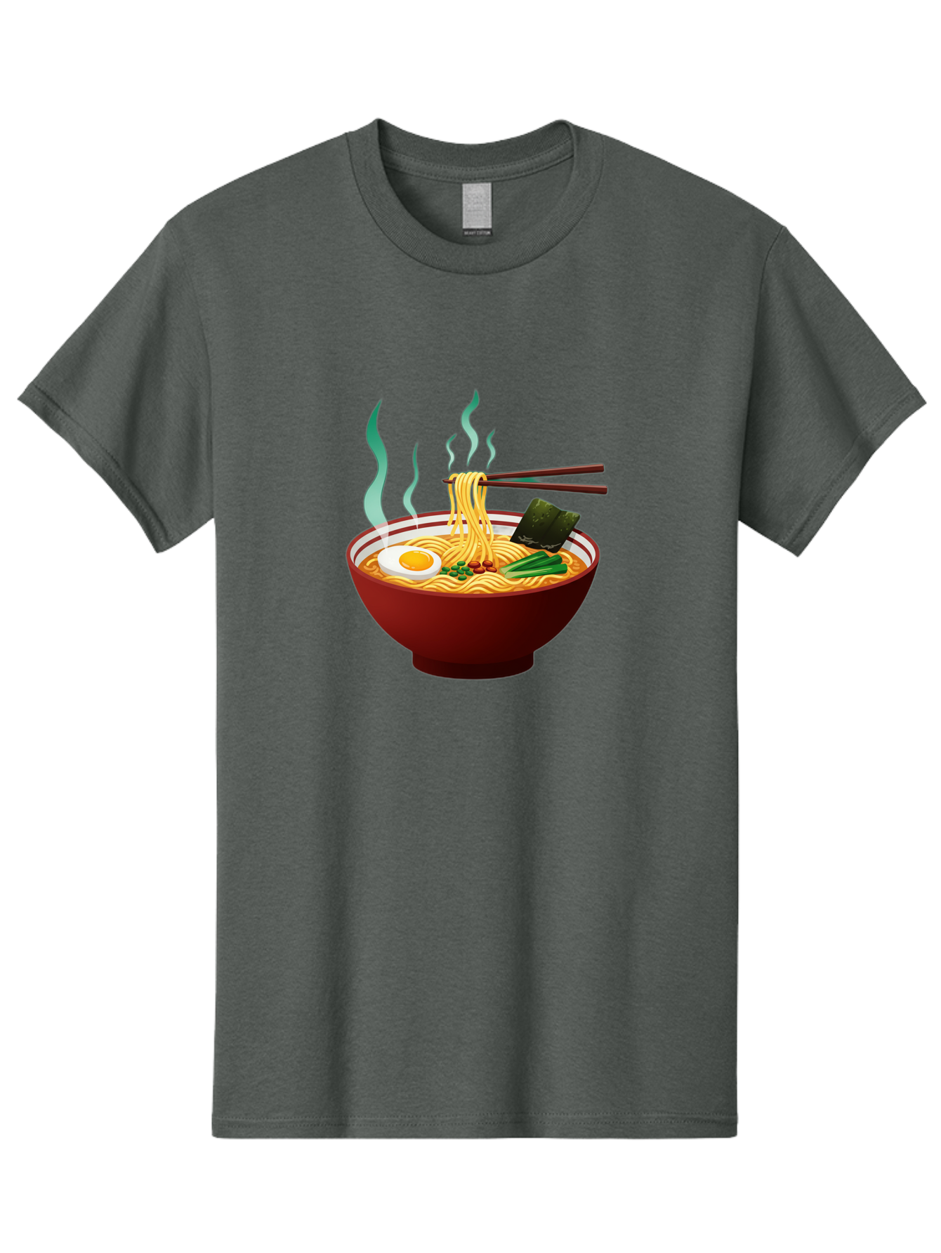 Ramen-Noodle-Bowl-3 Men'S Graphic Tee, 100% Cotton, Comfortable Casual Summer Wear, Machine Washable, Steaming Hot Ramen, Yellow Noodles, Boiled Egg, Seaweed, Green Onions, Chopsticks, Asian Cuisine, Japanese Food, Noodle Soup, Savory Dish Bab305
