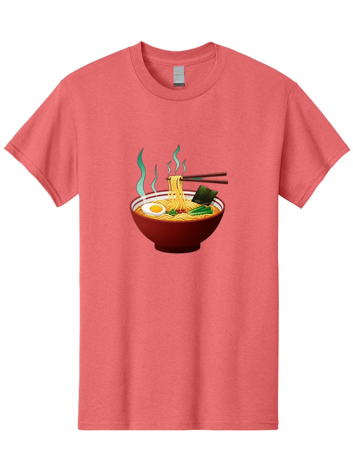 Ramen-Noodle-Bowl-3 Men'S Graphic Tee, 100% Cotton, Comfortable Casual Summer Wear, Machine Washable, Steaming Hot Ramen, Yellow Noodles, Boiled Egg, Seaweed, Green Onions, Chopsticks, Asian Cuisine, Japanese Food, Noodle Soup, Savory Dish Bab305 11