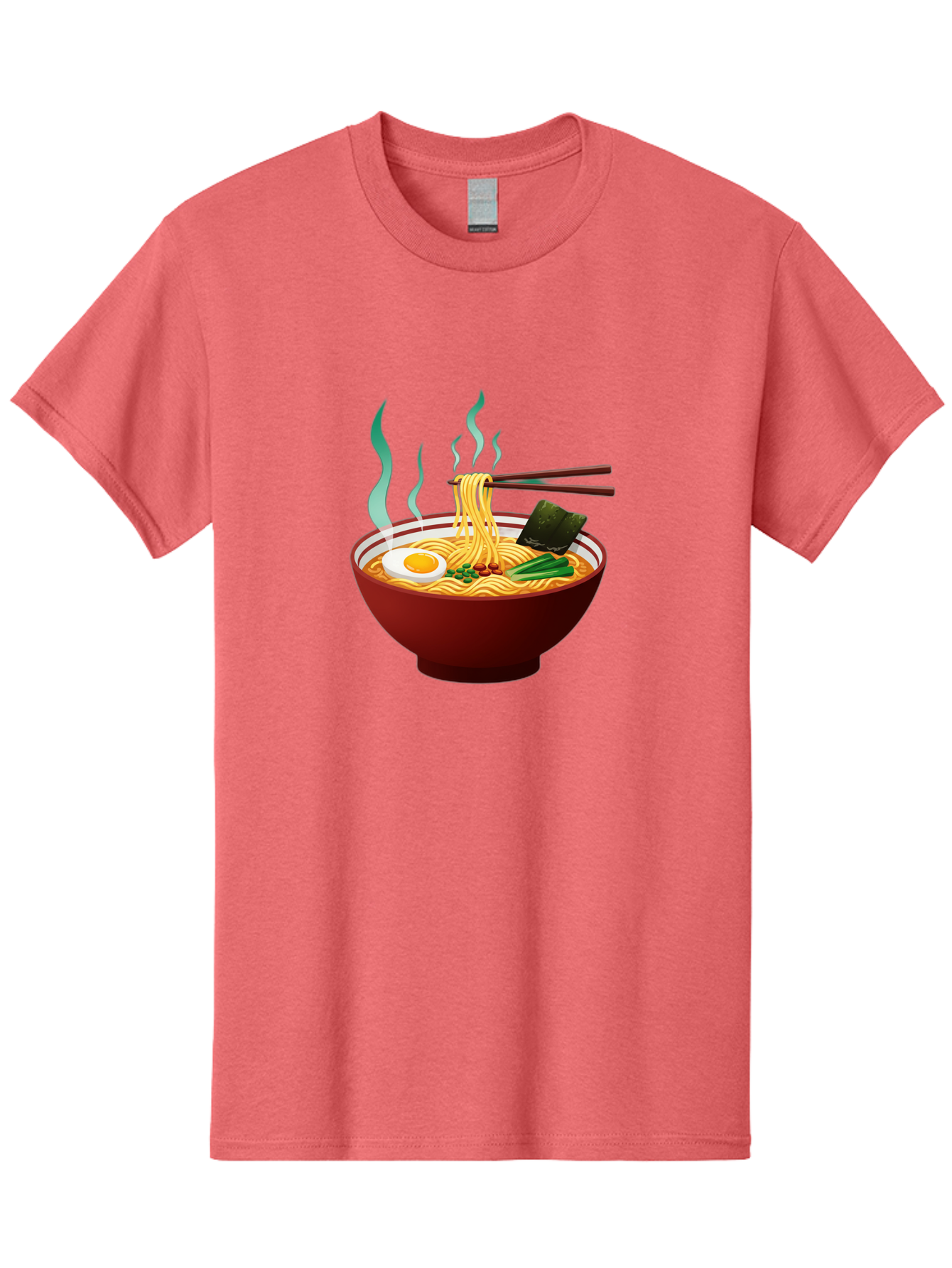 Ramen-Noodle-Bowl-3 Men'S Graphic Tee, 100% Cotton, Comfortable Casual Summer Wear, Machine Washable, Steaming Hot Ramen, Yellow Noodles, Boiled Egg, Seaweed, Green Onions, Chopsticks, Asian Cuisine, Japanese Food, Noodle Soup, Savory Dish Bab305 7