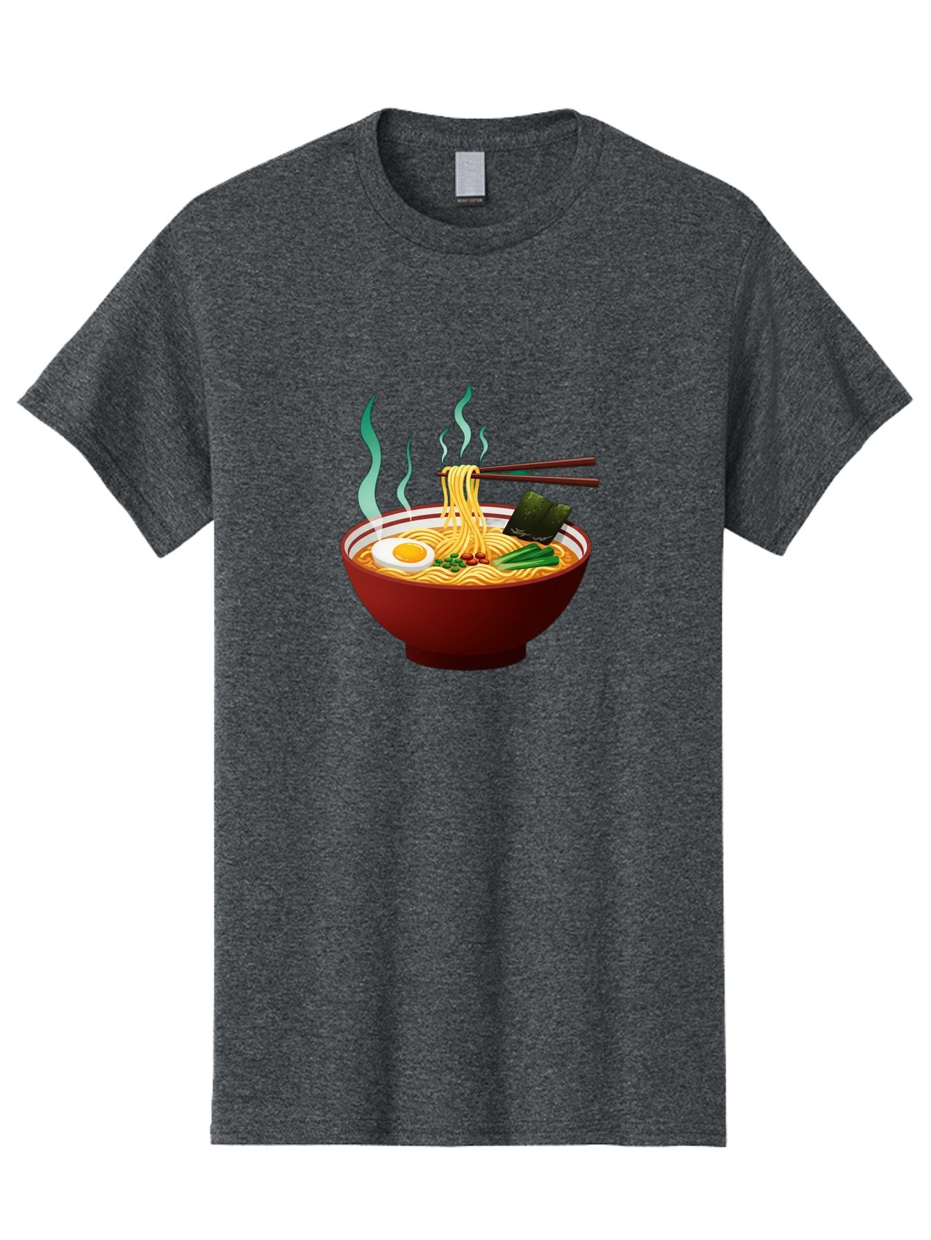 Ramen-Noodle-Bowl-3 Men'S Graphic Tee, 100% Cotton, Comfortable Casual Summer Wear, Machine Washable, Steaming Hot Ramen, Yellow Noodles, Boiled Egg, Seaweed, Green Onions, Chopsticks, Asian Cuisine, Japanese Food, Noodle Soup, Savory Dish Bab305 6