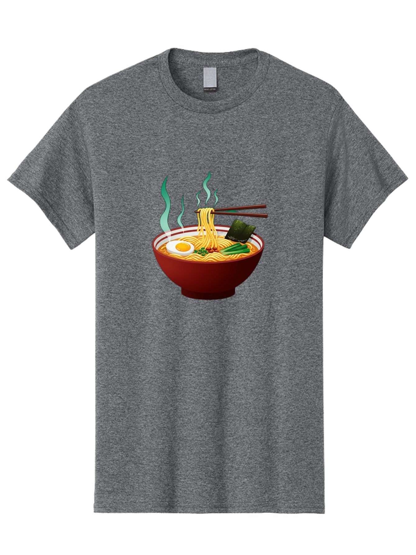 Ramen-Noodle-Bowl-3 Men'S Graphic Tee, 100% Cotton, Comfortable Casual Summer Wear, Machine Washable, Steaming Hot Ramen, Yellow Noodles, Boiled Egg, Seaweed, Green Onions, Chopsticks, Asian Cuisine, Japanese Food, Noodle Soup, Savory Dish Bab305 7