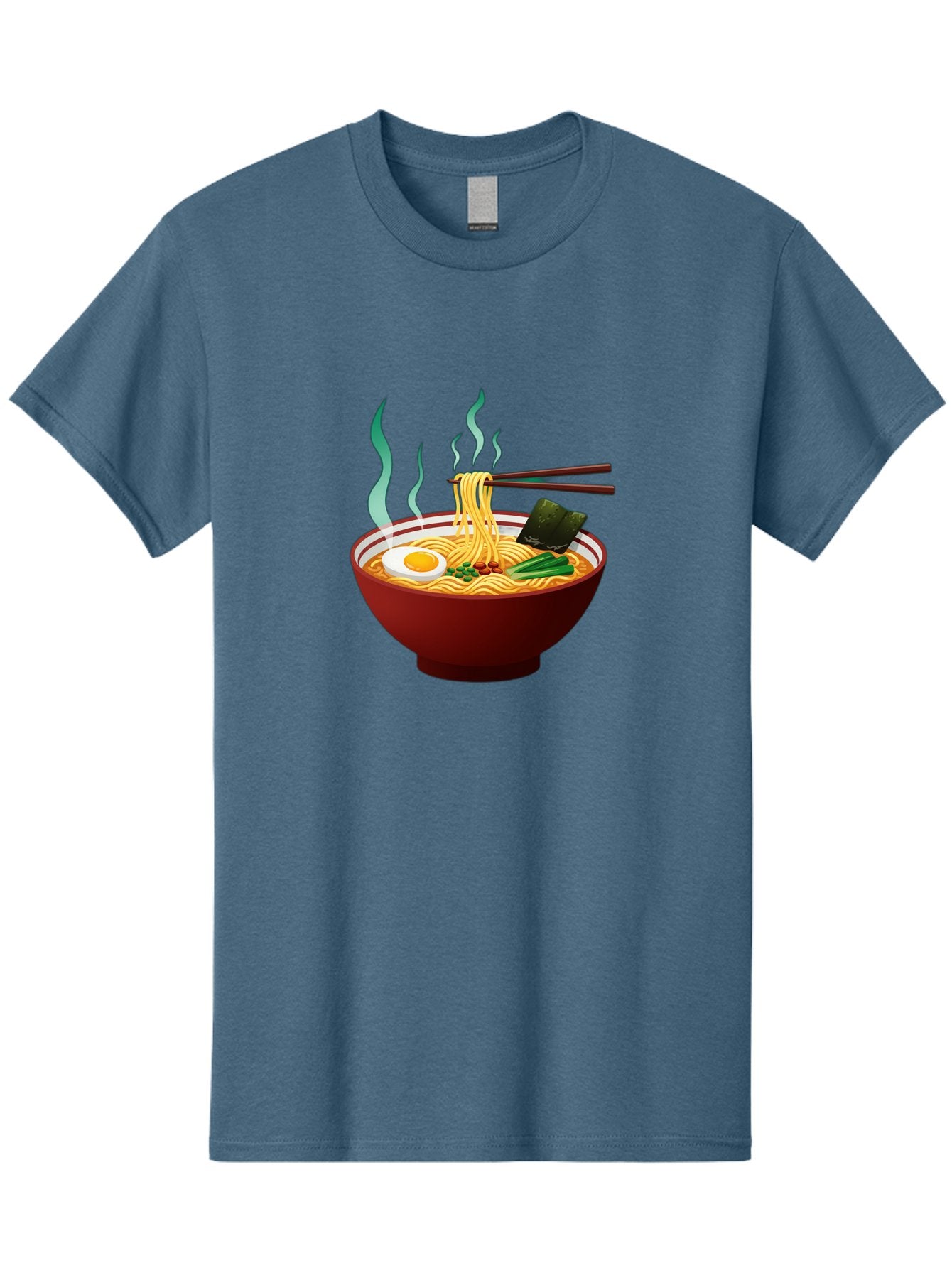 Ramen-Noodle-Bowl-3 Men'S Graphic Tee, 100% Cotton, Comfortable Casual Summer Wear, Machine Washable, Steaming Hot Ramen, Yellow Noodles, Boiled Egg, Seaweed, Green Onions, Chopsticks, Asian Cuisine, Japanese Food, Noodle Soup, Savory Dish Bab305 5