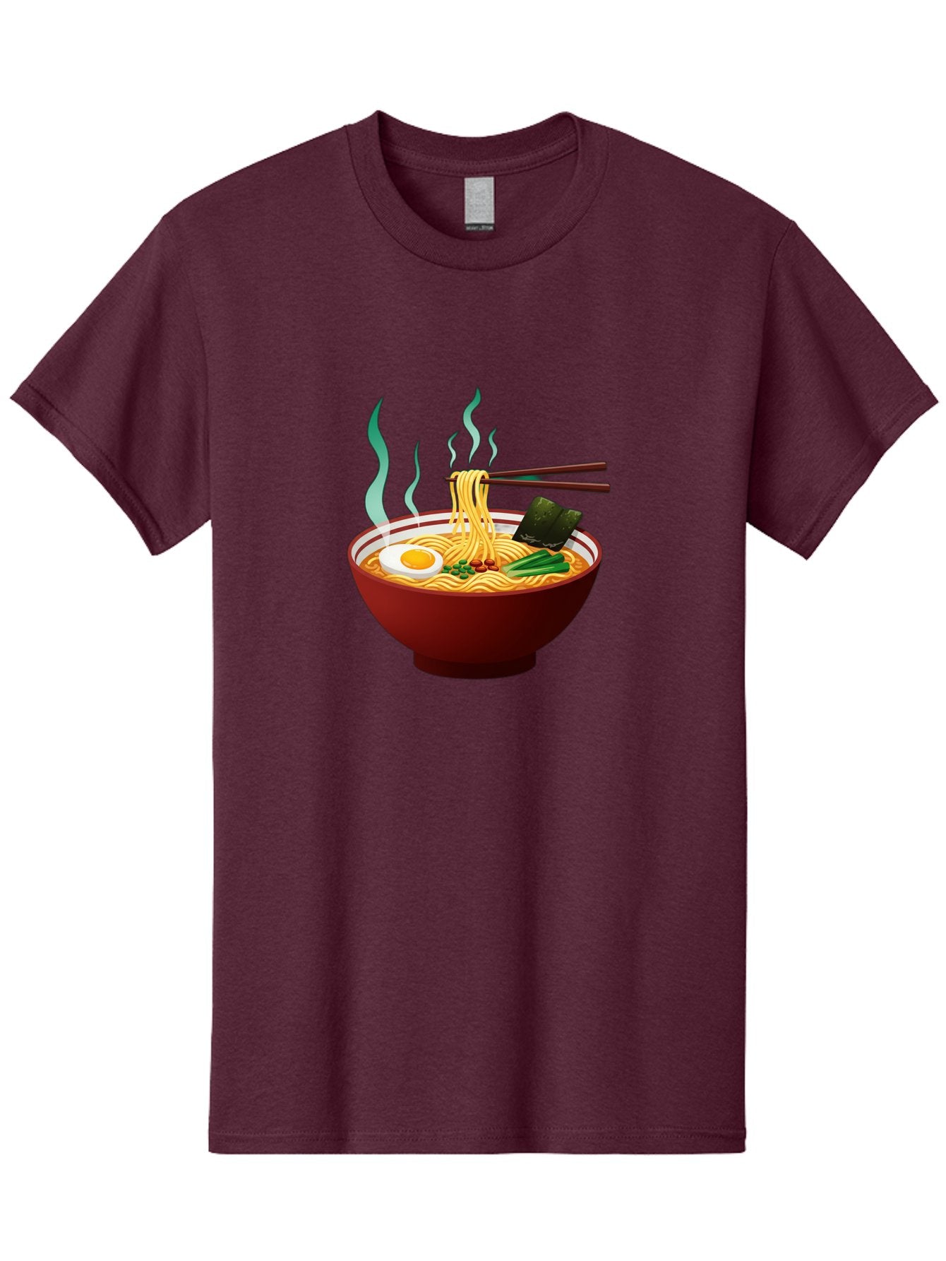 Ramen-Noodle-Bowl-3 Men'S Graphic Tee, 100% Cotton, Comfortable Casual Summer Wear, Machine Washable, Steaming Hot Ramen, Yellow Noodles, Boiled Egg, Seaweed, Green Onions, Chopsticks, Asian Cuisine, Japanese Food, Noodle Soup, Savory Dish Bab305 12