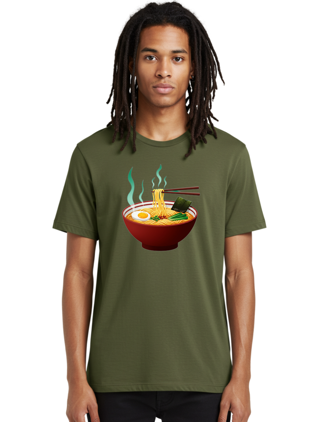 Ramen-Noodle-Bowl-3 Men'S Graphic Tee, 100% Cotton, Comfortable Casual Summer Wear, Machine Washable, Steaming Hot Ramen, Yellow Noodles, Boiled Egg, Seaweed, Green Onions, Chopsticks, Asian Cuisine, Japanese Food, Noodle Soup, Savory Dish Bab305 10