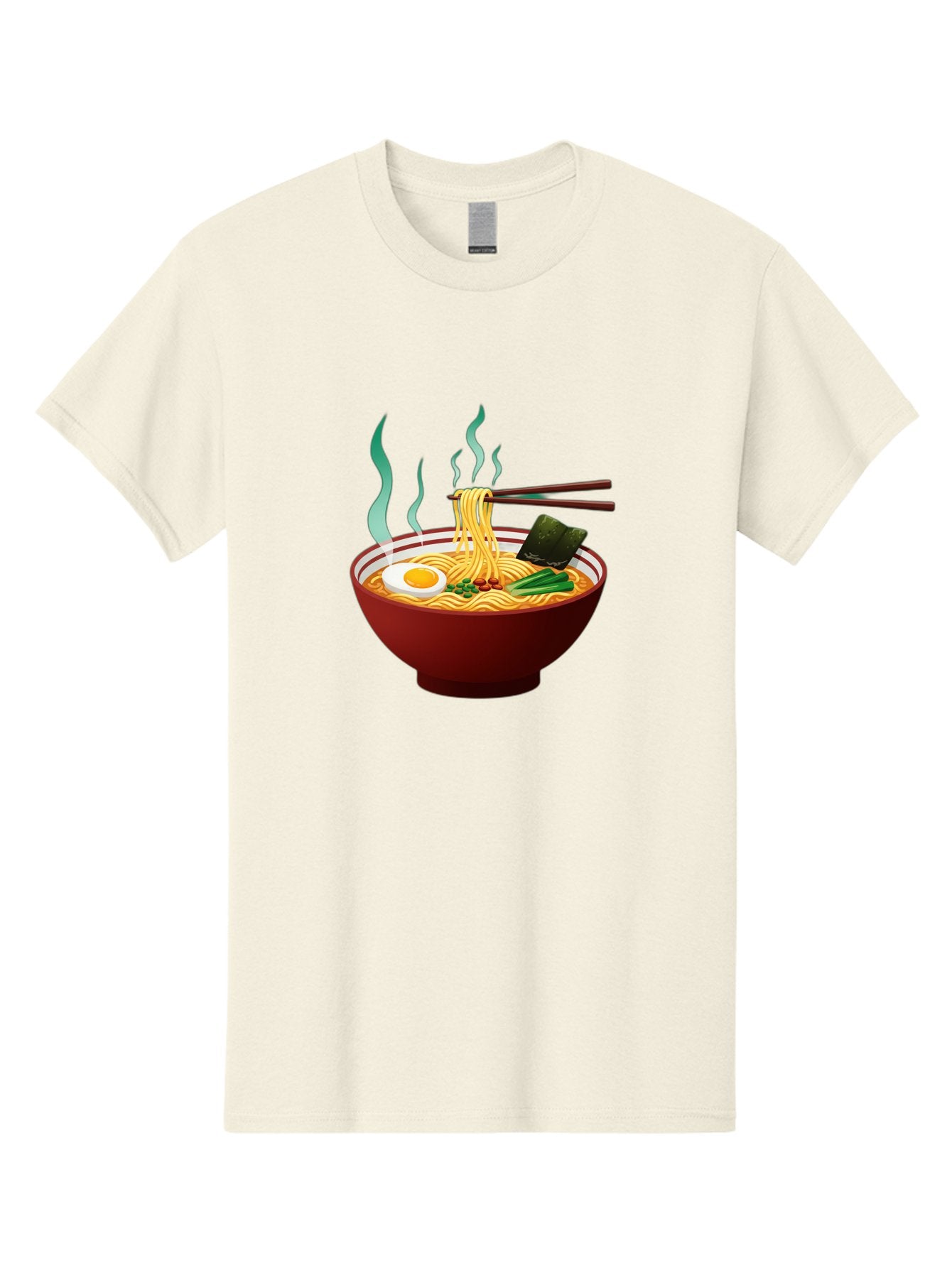 Ramen-Noodle-Bowl-3 Men'S Graphic Tee, 100% Cotton, Comfortable Casual Summer Wear, Machine Washable, Steaming Hot Ramen, Yellow Noodles, Boiled Egg, Seaweed, Green Onions, Chopsticks, Asian Cuisine, Japanese Food, Noodle Soup, Savory Dish Bab305 4