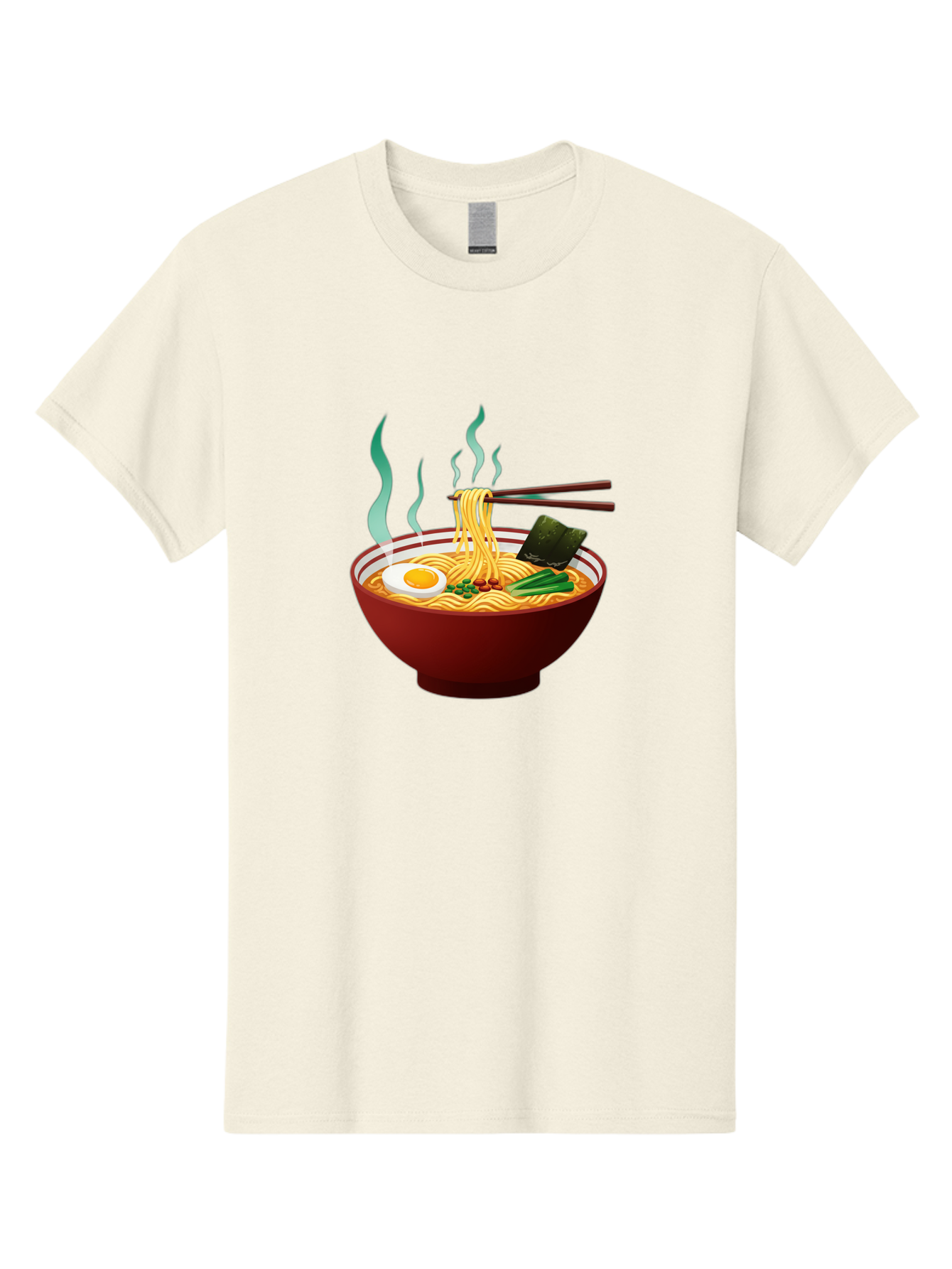 Ramen-Noodle-Bowl-3 Men'S Graphic Tee, 100% Cotton, Comfortable Casual Summer Wear, Machine Washable, Steaming Hot Ramen, Yellow Noodles, Boiled Egg, Seaweed, Green Onions, Chopsticks, Asian Cuisine, Japanese Food, Noodle Soup, Savory Dish Bab305 23