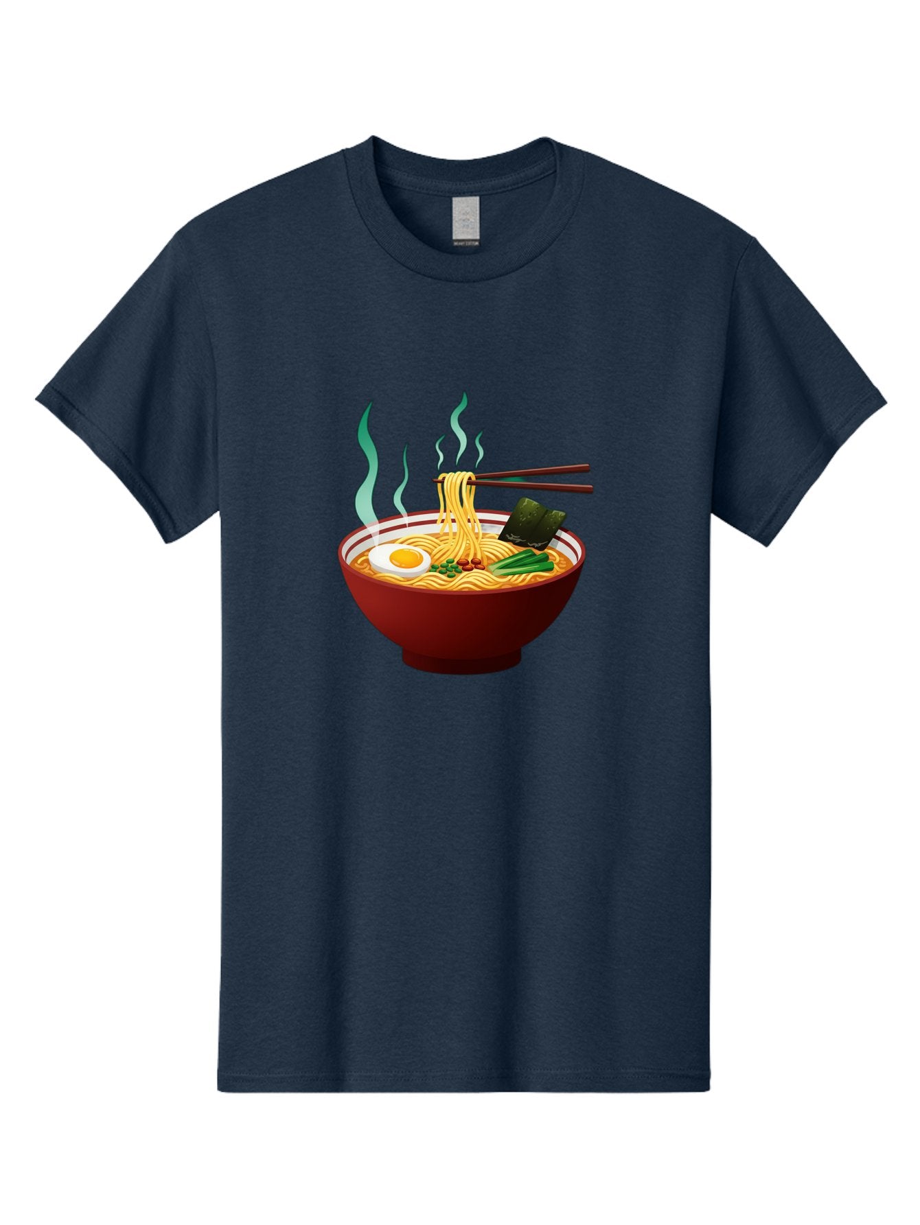 Ramen-Noodle-Bowl-3 Men'S Graphic Tee, 100% Cotton, Comfortable Casual Summer Wear, Machine Washable, Steaming Hot Ramen, Yellow Noodles, Boiled Egg, Seaweed, Green Onions, Chopsticks, Asian Cuisine, Japanese Food, Noodle Soup, Savory Dish Bab305 13