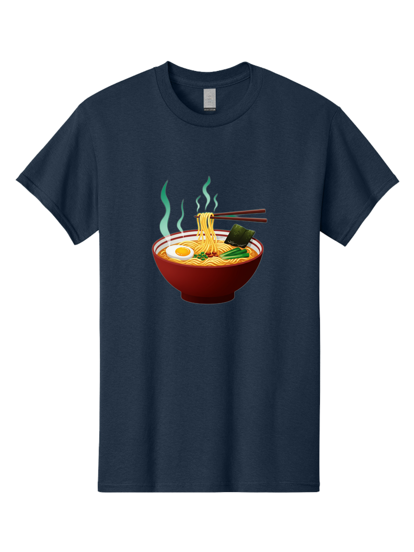 Ramen-Noodle-Bowl-3 Men'S Graphic Tee, 100% Cotton, Comfortable Casual Summer Wear, Machine Washable, Steaming Hot Ramen, Yellow Noodles, Boiled Egg, Seaweed, Green Onions, Chopsticks, Asian Cuisine, Japanese Food, Noodle Soup, Savory Dish Bab305 29