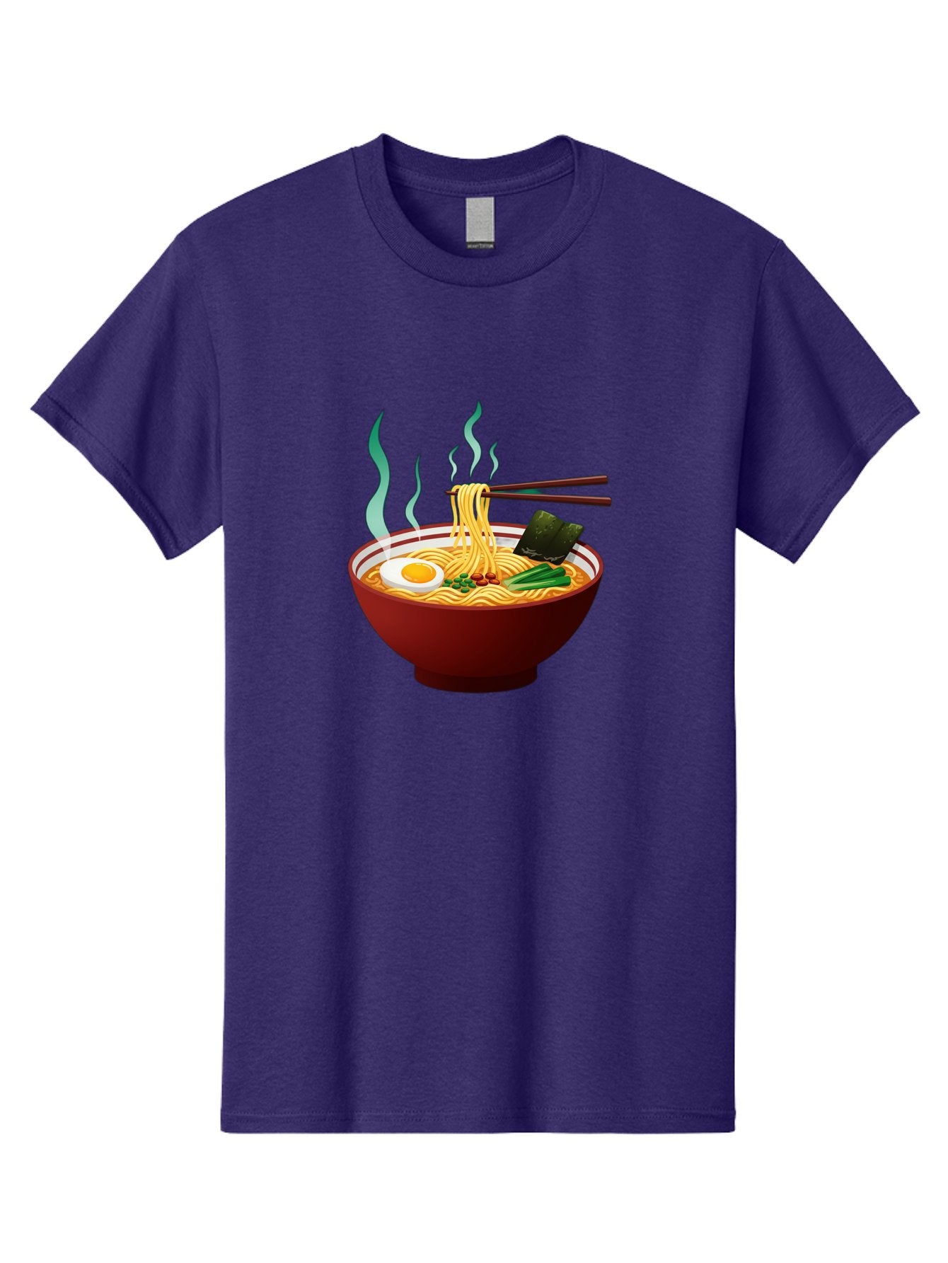 Ramen-Noodle-Bowl-3 Men'S Graphic Tee, 100% Cotton, Comfortable Casual Summer Wear, Machine Washable, Steaming Hot Ramen, Yellow Noodles, Boiled Egg, Seaweed, Green Onions, Chopsticks, Asian Cuisine, Japanese Food, Noodle Soup, Savory Dish Bab305 3