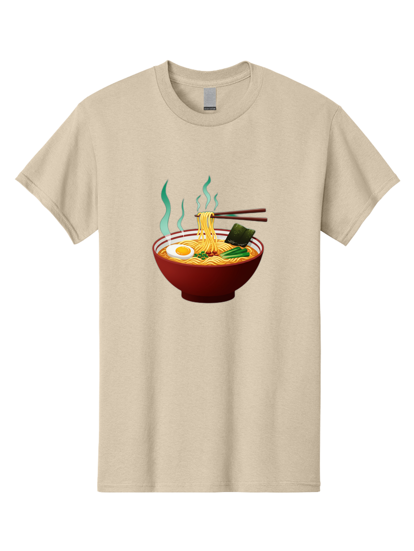 Ramen-Noodle-Bowl-3 Men'S Graphic Tee, 100% Cotton, Comfortable Casual Summer Wear, Machine Washable, Steaming Hot Ramen, Yellow Noodles, Boiled Egg, Seaweed, Green Onions, Chopsticks, Asian Cuisine, Japanese Food, Noodle Soup, Savory Dish Bab305 19