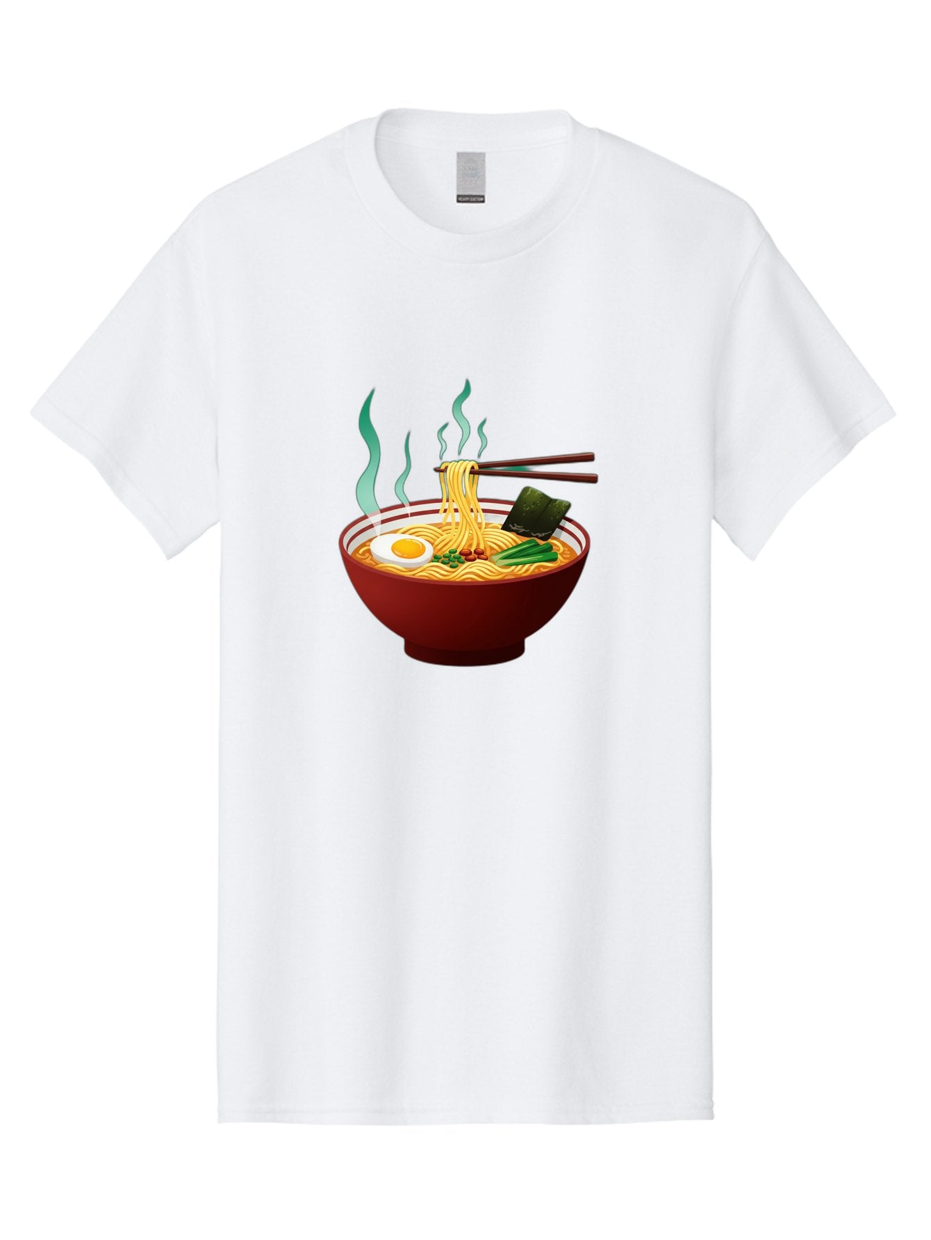 Ramen-Noodle-Bowl-3 Men'S Graphic Tee, 100% Cotton, Comfortable Casual Summer Wear, Machine Washable, Steaming Hot Ramen, Yellow Noodles, Boiled Egg, Seaweed, Green Onions, Chopsticks, Asian Cuisine, Japanese Food, Noodle Soup, Savory Dish Bab305 10