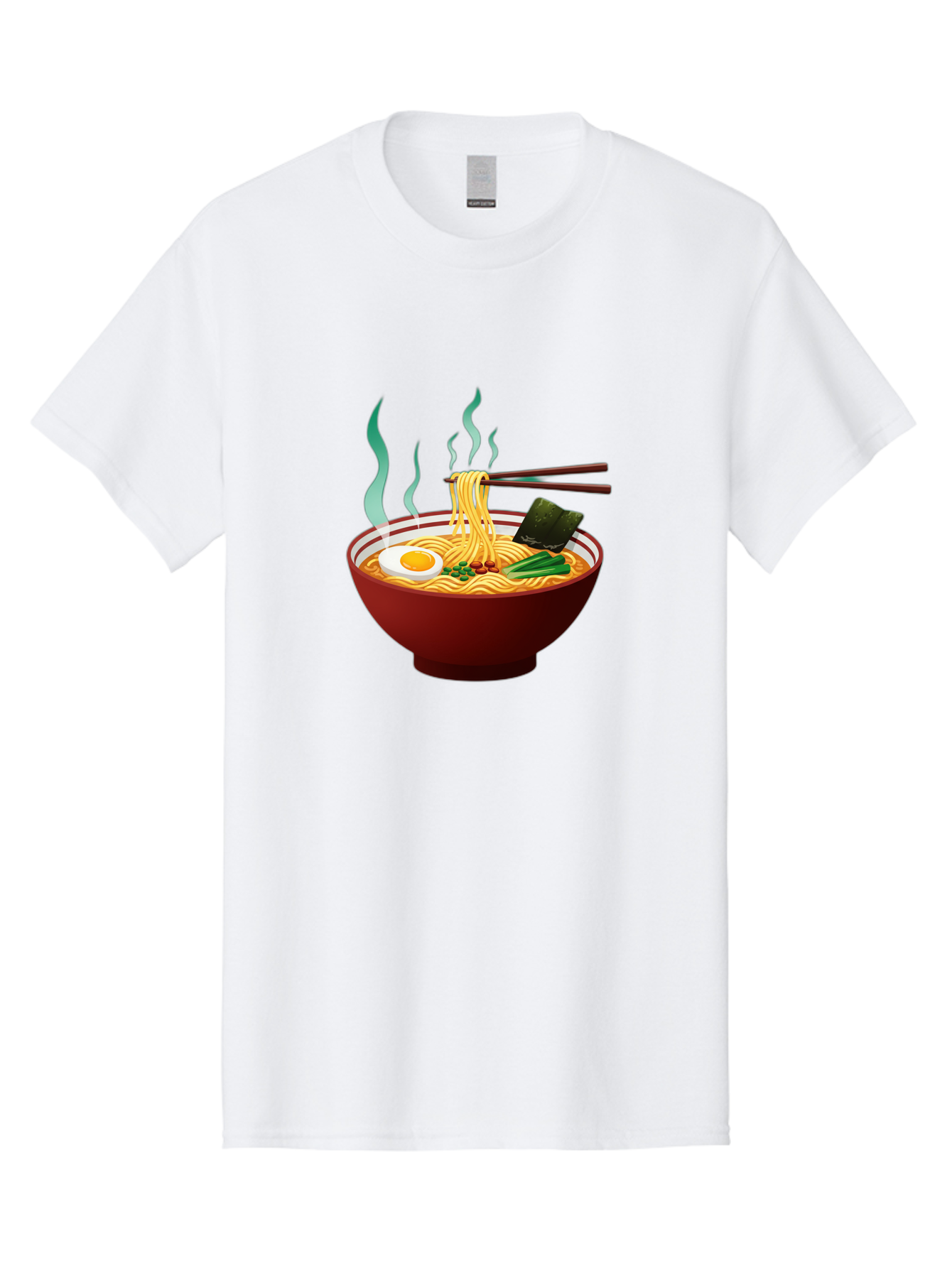 Ramen-Noodle-Bowl-3 Men'S Graphic Tee, 100% Cotton, Comfortable Casual Summer Wear, Machine Washable, Steaming Hot Ramen, Yellow Noodles, Boiled Egg, Seaweed, Green Onions, Chopsticks, Asian Cuisine, Japanese Food, Noodle Soup, Savory Dish Bab305 27