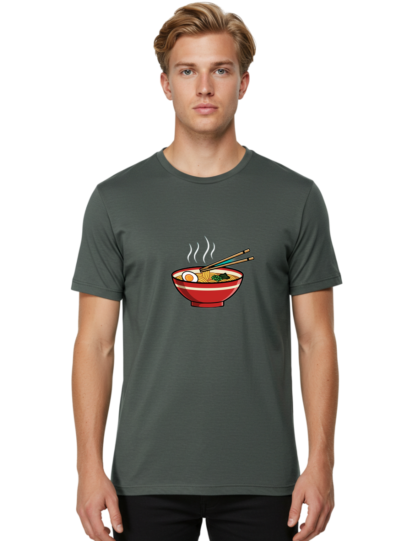 Ramen-Noodle-Bowl-4 Men'S Graphic Tee, 100% Cotton, Comfortable Casual Summer Wear, Machine Washable, Steaming Hot Ramen, Japanese Noodle Soup, Delicious Meal, Bowl Of Noodles, Chopsticks, Boiled Egg, Green Onions, Savory Dish, Asian Cuisine, Bab306 18