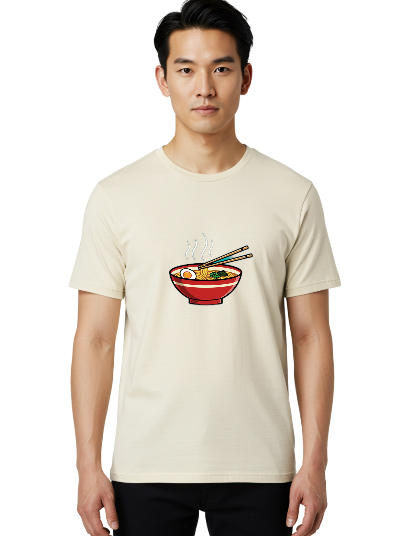 Ramen-Noodle-Bowl-4 Men'S Graphic Tee, 100% Cotton, Comfortable Casual Summer Wear, Machine Washable, Steaming Hot Ramen, Japanese Noodle Soup, Delicious Meal, Bowl Of Noodles, Chopsticks, Boiled Egg, Green Onions, Savory Dish, Asian Cuisine, Bab306 26