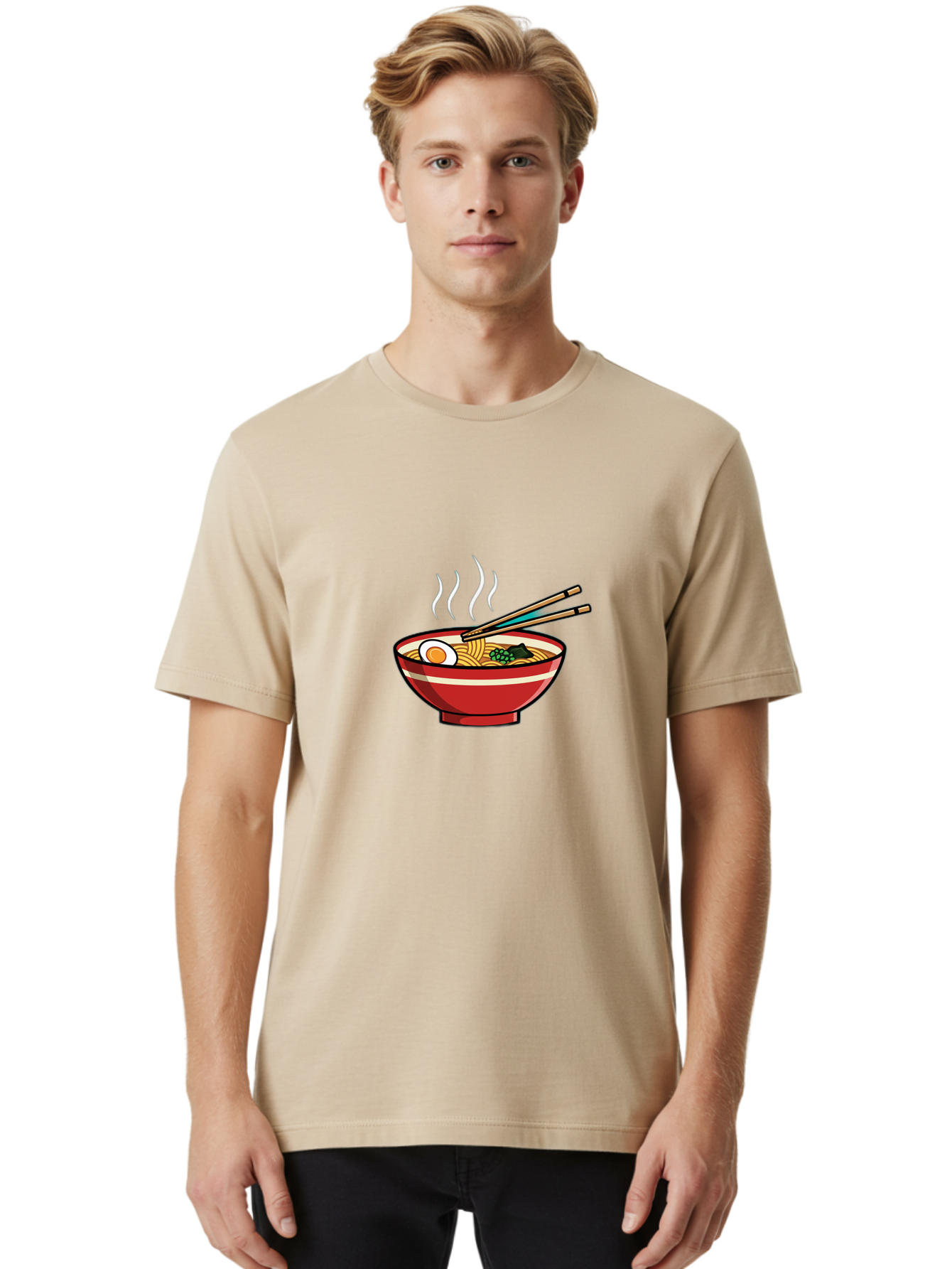 Ramen-Noodle-Bowl-4 Men'S Graphic Tee, 100% Cotton, Comfortable Casual Summer Wear, Machine Washable, Steaming Hot Ramen, Japanese Noodle Soup, Delicious Meal, Bowl Of Noodles, Chopsticks, Boiled Egg, Green Onions, Savory Dish, Asian Cuisine, Bab306 6
