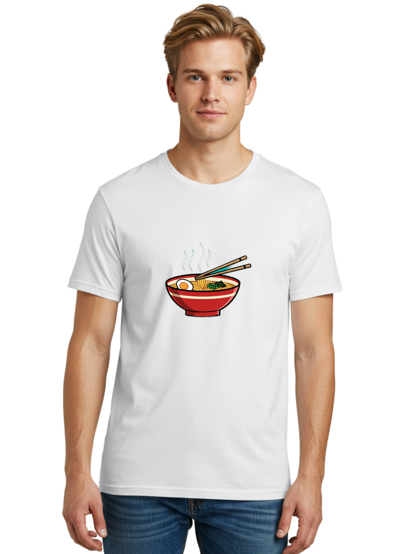 Ramen-Noodle-Bowl-4 Men'S Graphic Tee, 100% Cotton, Comfortable Casual Summer Wear, Machine Washable, Steaming Hot Ramen, Japanese Noodle Soup, Delicious Meal, Bowl Of Noodles, Chopsticks, Boiled Egg, Green Onions, Savory Dish, Asian Cuisine, Bab306 22