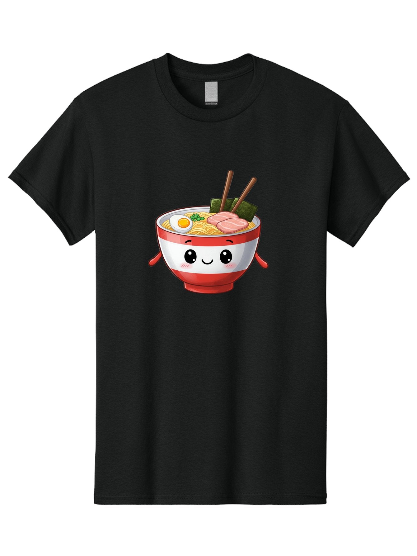Ramen-Noodle-Bowl Men'S Graphic Tee, 100% Cotton, Comfortable Casual Summer Wear, Machine Washable, Cartoon Ramen Bowl, Japanese Food, Noodle Soup, Egg, Pork Slices, Seaweed, Chopsticks, Kawaii Character, Cute Design, Anime Style Bab307 13