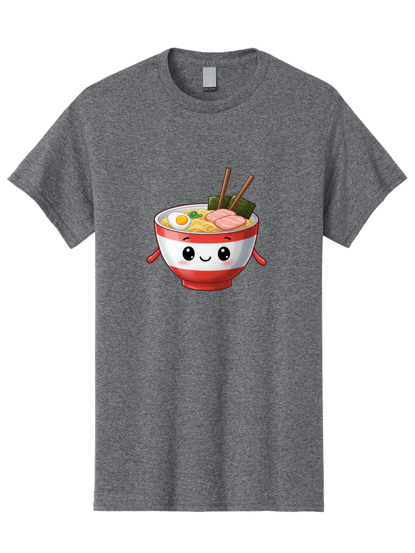 Ramen-Noodle-Bowl Men'S Graphic Tee, 100% Cotton, Comfortable Casual Summer Wear, Machine Washable, Cartoon Ramen Bowl, Japanese Food, Noodle Soup, Egg, Pork Slices, Seaweed, Chopsticks, Kawaii Character, Cute Design, Anime Style Bab307 10