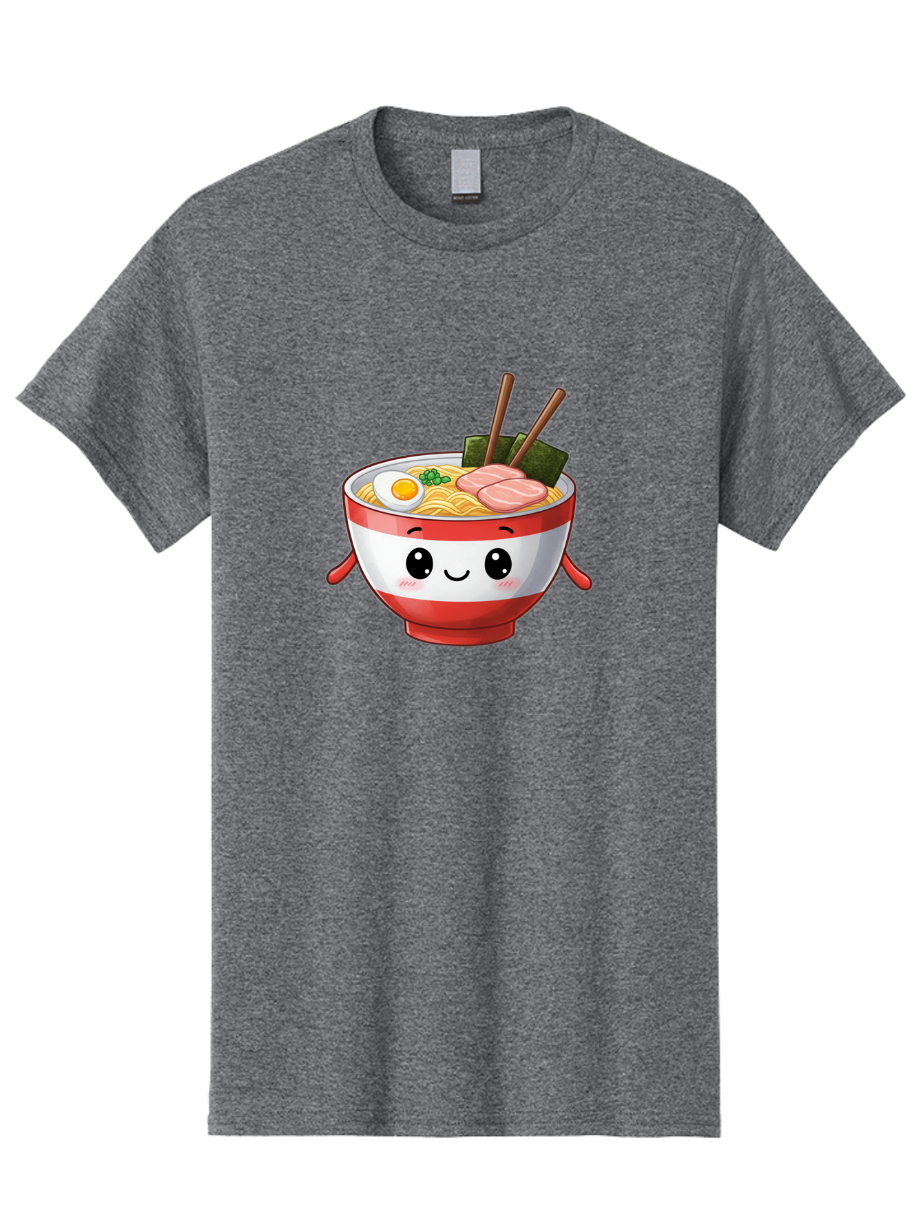 Ramen-Noodle-Bowl Men'S Graphic Tee, 100% Cotton, Comfortable Casual Summer Wear, Machine Washable, Cartoon Ramen Bowl, Japanese Food, Noodle Soup, Egg, Pork Slices, Seaweed, Chopsticks, Kawaii Character, Cute Design, Anime Style Bab307 27