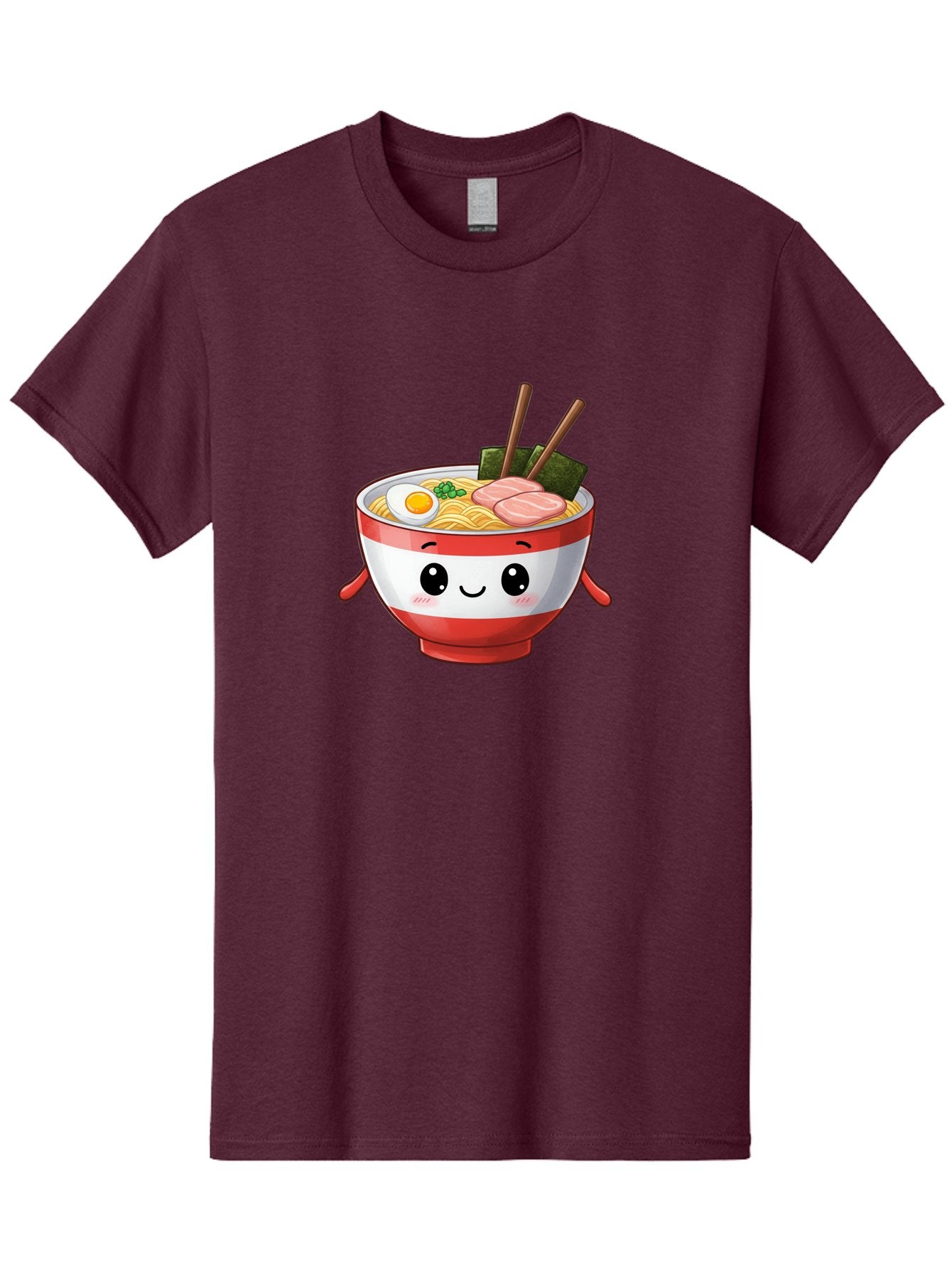 Ramen-Noodle-Bowl Men'S Graphic Tee, 100% Cotton, Comfortable Casual Summer Wear, Machine Washable, Cartoon Ramen Bowl, Japanese Food, Noodle Soup, Egg, Pork Slices, Seaweed, Chopsticks, Kawaii Character, Cute Design, Anime Style Bab307 12