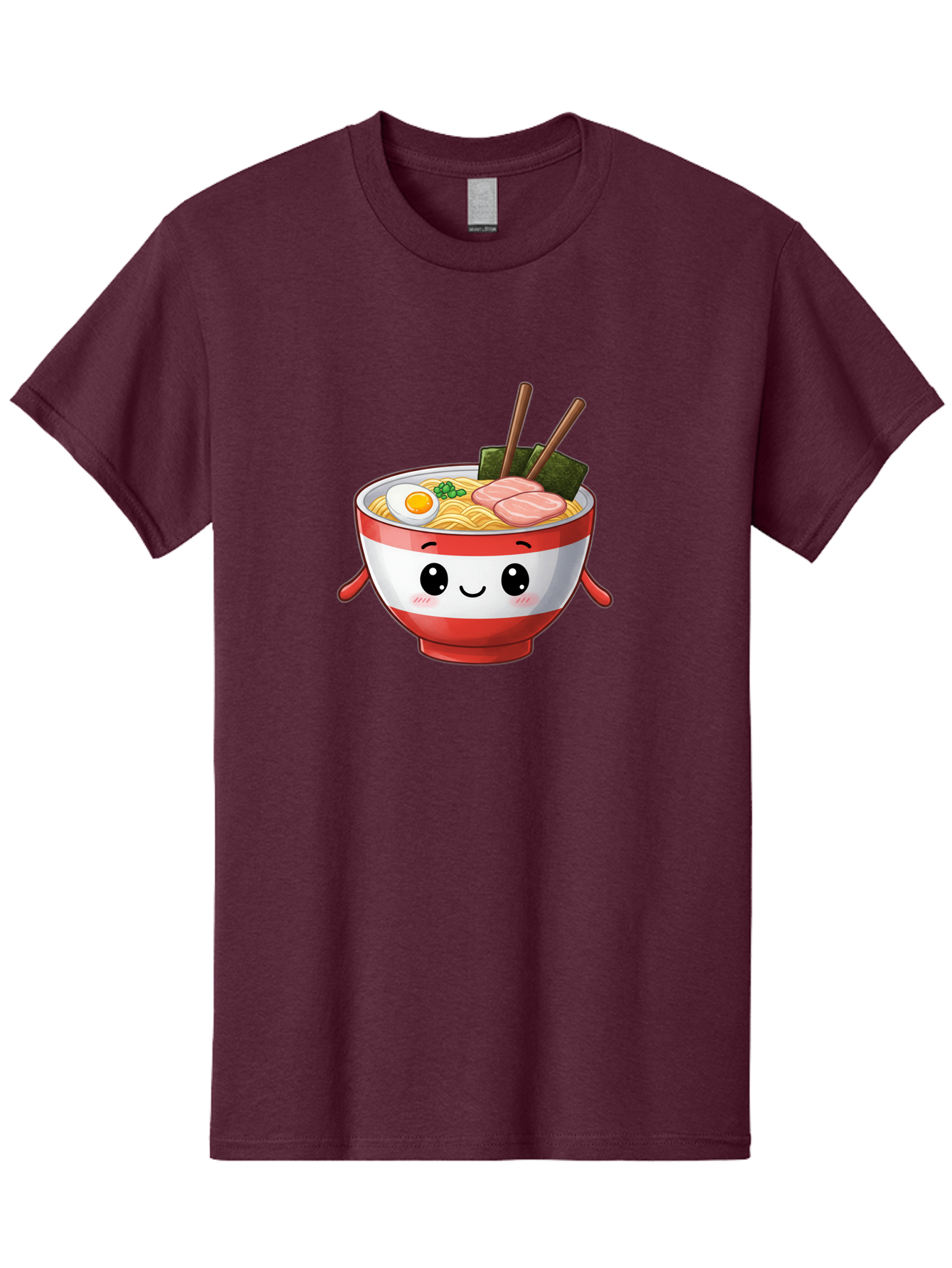 Ramen-Noodle-Bowl Men'S Graphic Tee, 100% Cotton, Comfortable Casual Summer Wear, Machine Washable, Cartoon Ramen Bowl, Japanese Food, Noodle Soup, Egg, Pork Slices, Seaweed, Chopsticks, Kawaii Character, Cute Design, Anime Style Bab307 5