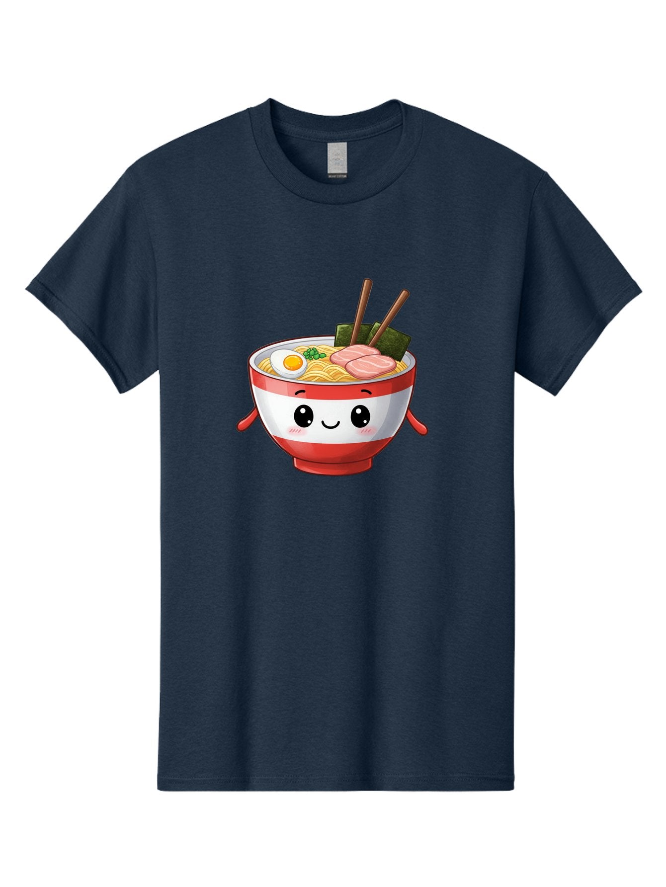 Ramen-Noodle-Bowl Men'S Graphic Tee, 100% Cotton, Comfortable Casual Summer Wear, Machine Washable, Cartoon Ramen Bowl, Japanese Food, Noodle Soup, Egg, Pork Slices, Seaweed, Chopsticks, Kawaii Character, Cute Design, Anime Style Bab307 7