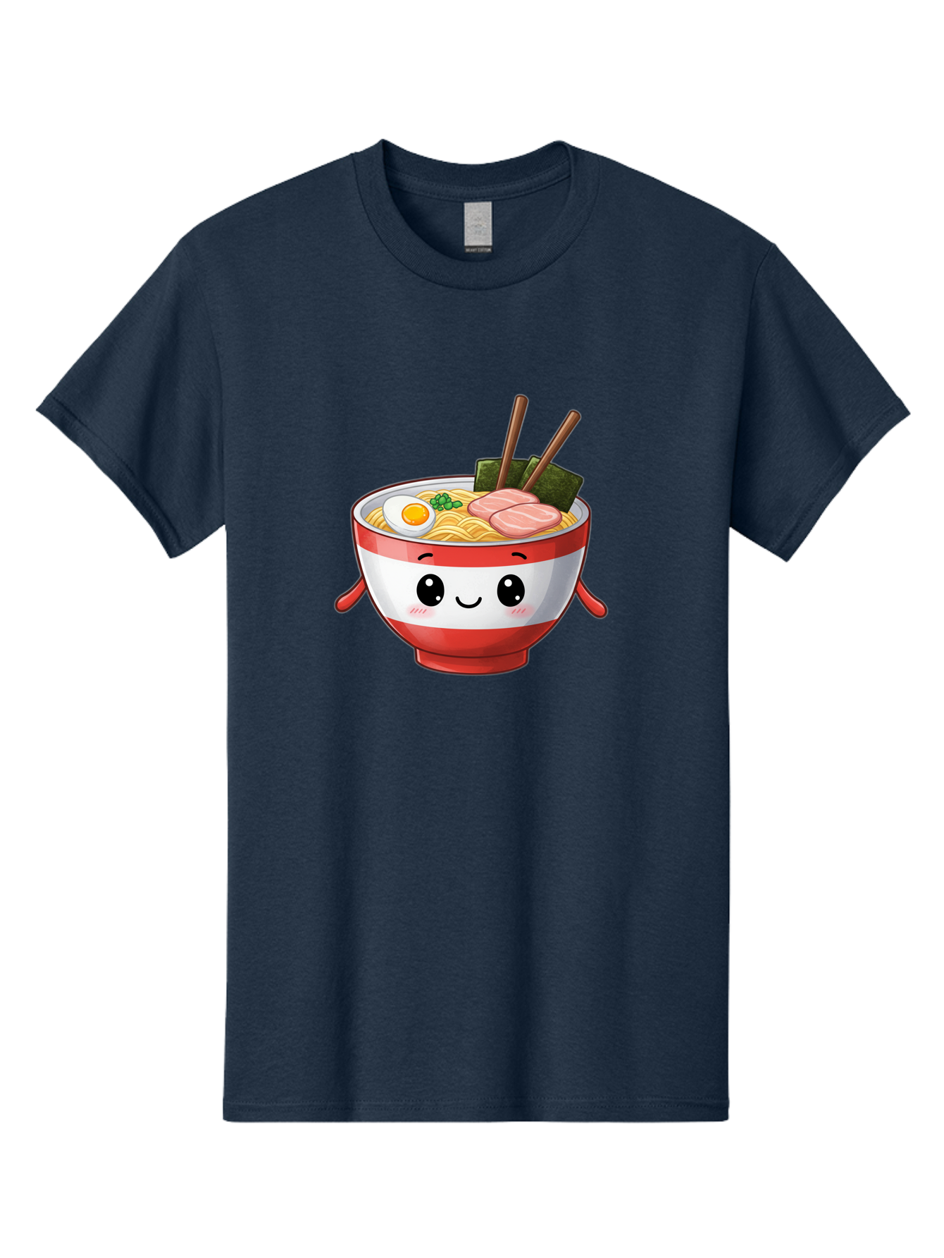 Ramen-Noodle-Bowl Men'S Graphic Tee, 100% Cotton, Comfortable Casual Summer Wear, Machine Washable, Cartoon Ramen Bowl, Japanese Food, Noodle Soup, Egg, Pork Slices, Seaweed, Chopsticks, Kawaii Character, Cute Design, Anime Style Bab307 25