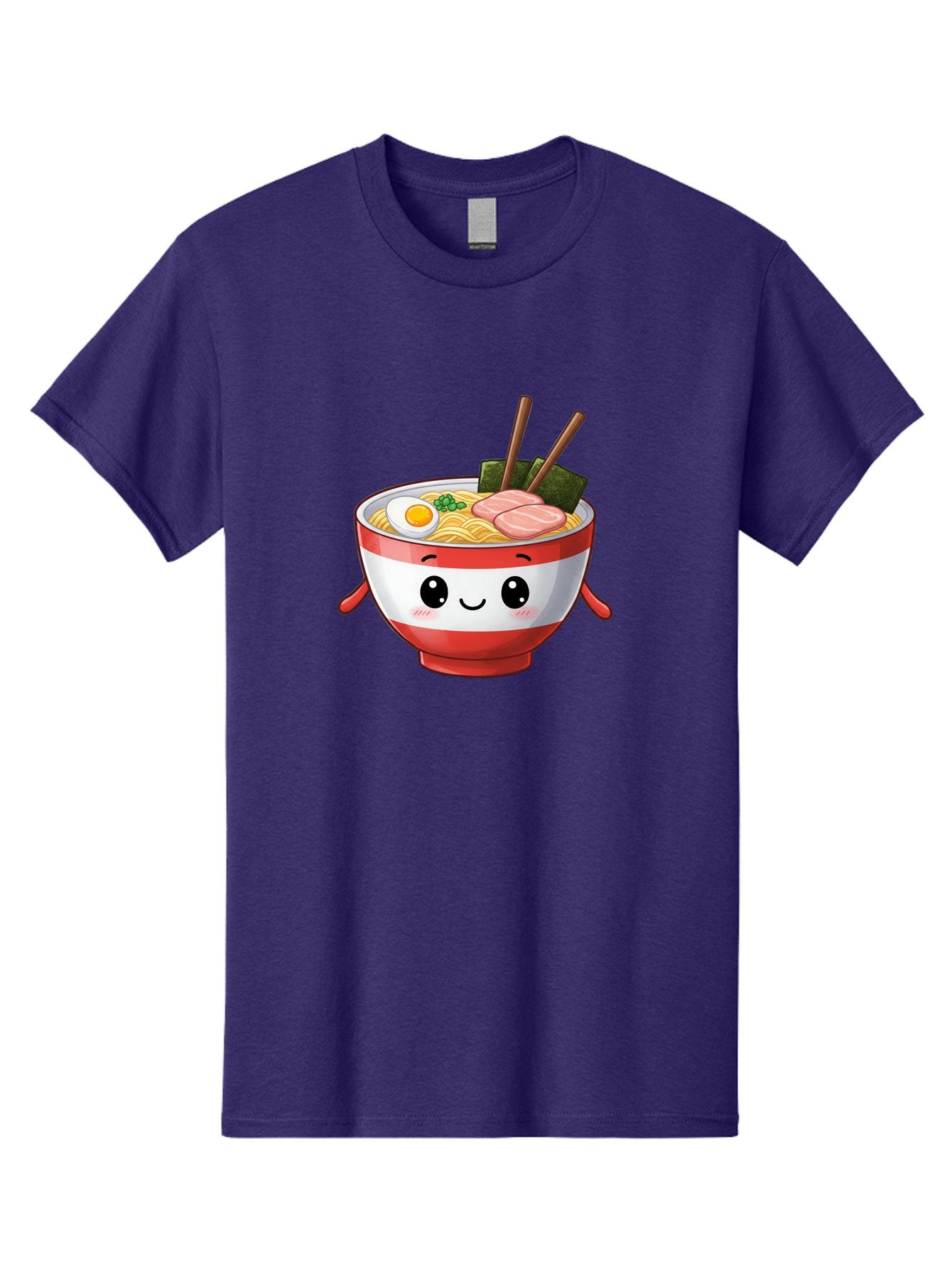 Ramen-Noodle-Bowl Men'S Graphic Tee, 100% Cotton, Comfortable Casual Summer Wear, Machine Washable, Cartoon Ramen Bowl, Japanese Food, Noodle Soup, Egg, Pork Slices, Seaweed, Chopsticks, Kawaii Character, Cute Design, Anime Style Bab307 6