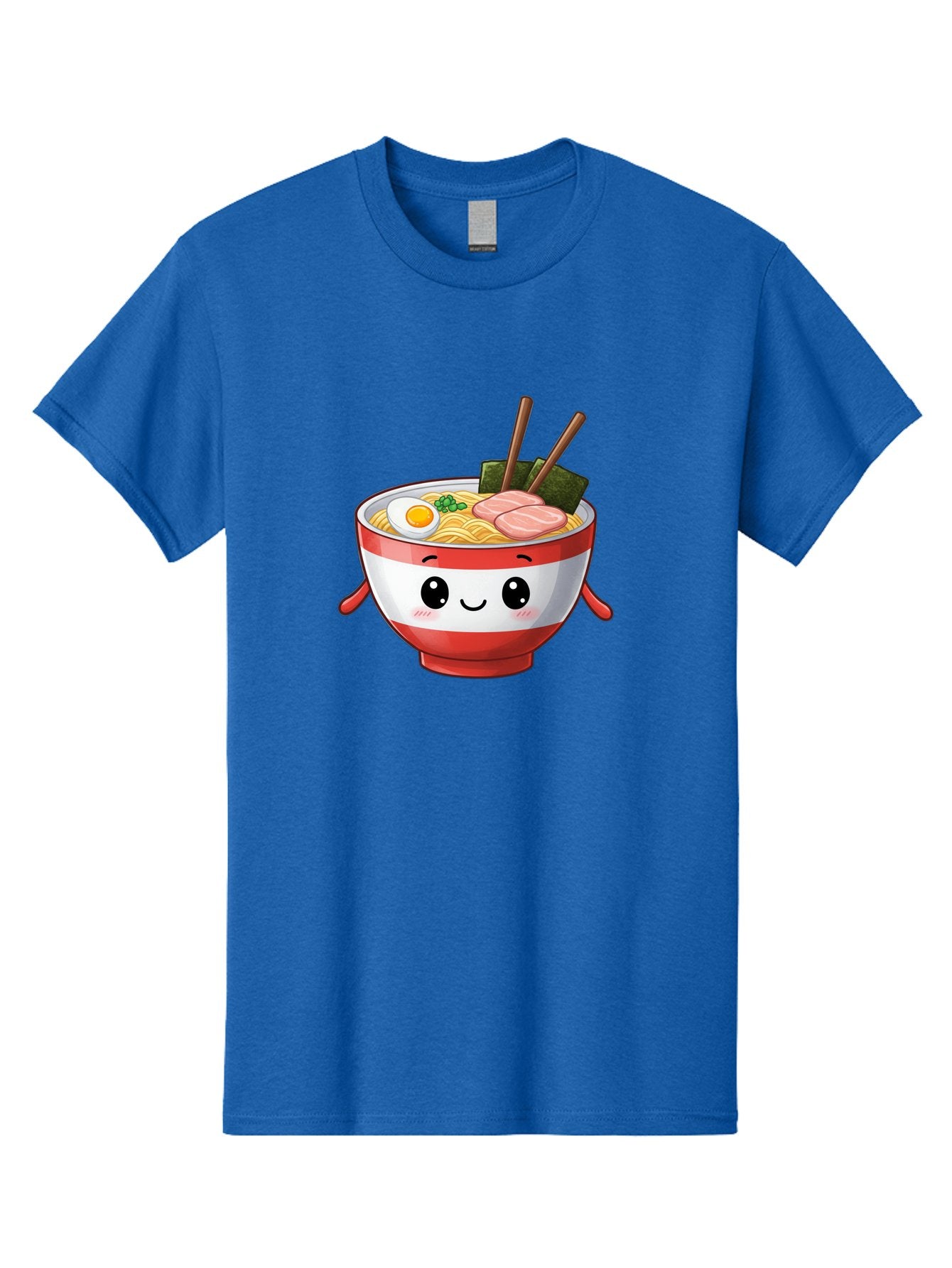 Ramen-Noodle-Bowl Men'S Graphic Tee, 100% Cotton, Comfortable Casual Summer Wear, Machine Washable, Cartoon Ramen Bowl, Japanese Food, Noodle Soup, Egg, Pork Slices, Seaweed, Chopsticks, Kawaii Character, Cute Design, Anime Style Bab307 4