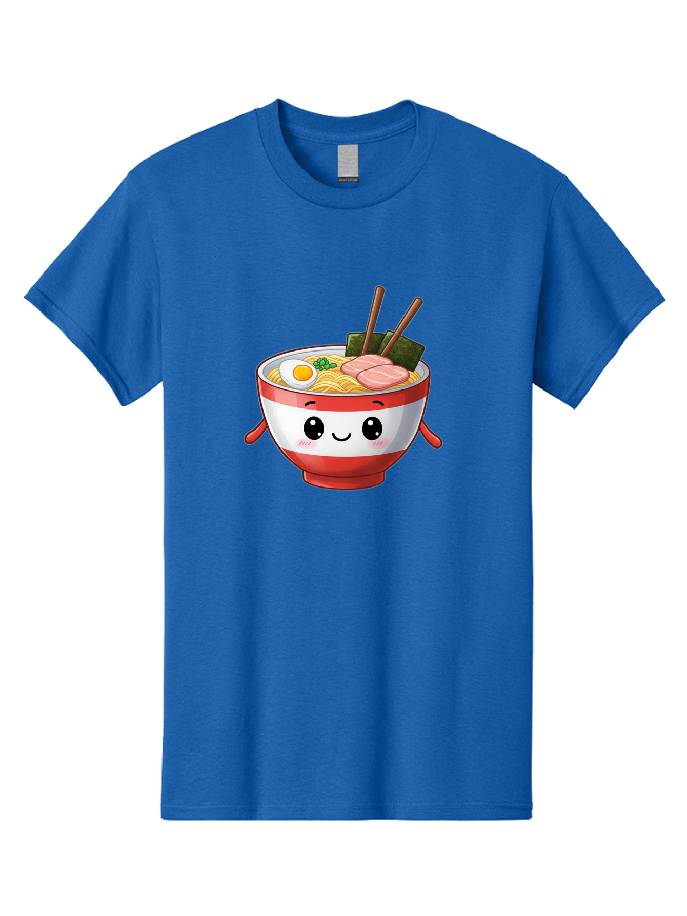 Ramen-Noodle-Bowl Men'S Graphic Tee, 100% Cotton, Comfortable Casual Summer Wear, Machine Washable, Cartoon Ramen Bowl, Japanese Food, Noodle Soup, Egg, Pork Slices, Seaweed, Chopsticks, Kawaii Character, Cute Design, Anime Style Bab307 23