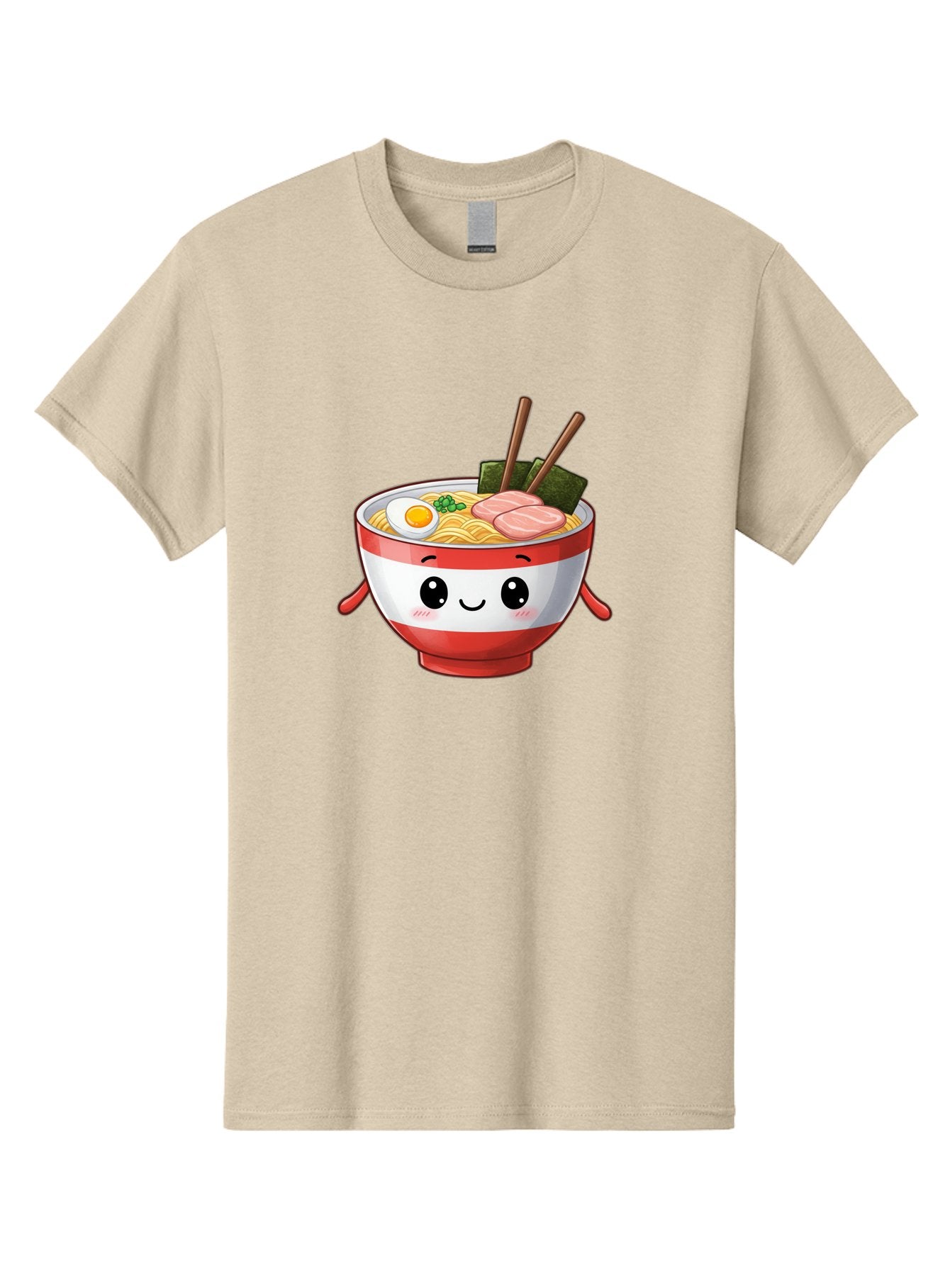 Ramen-Noodle-Bowl Men'S Graphic Tee, 100% Cotton, Comfortable Casual Summer Wear, Machine Washable, Cartoon Ramen Bowl, Japanese Food, Noodle Soup, Egg, Pork Slices, Seaweed, Chopsticks, Kawaii Character, Cute Design, Anime Style Bab307 11