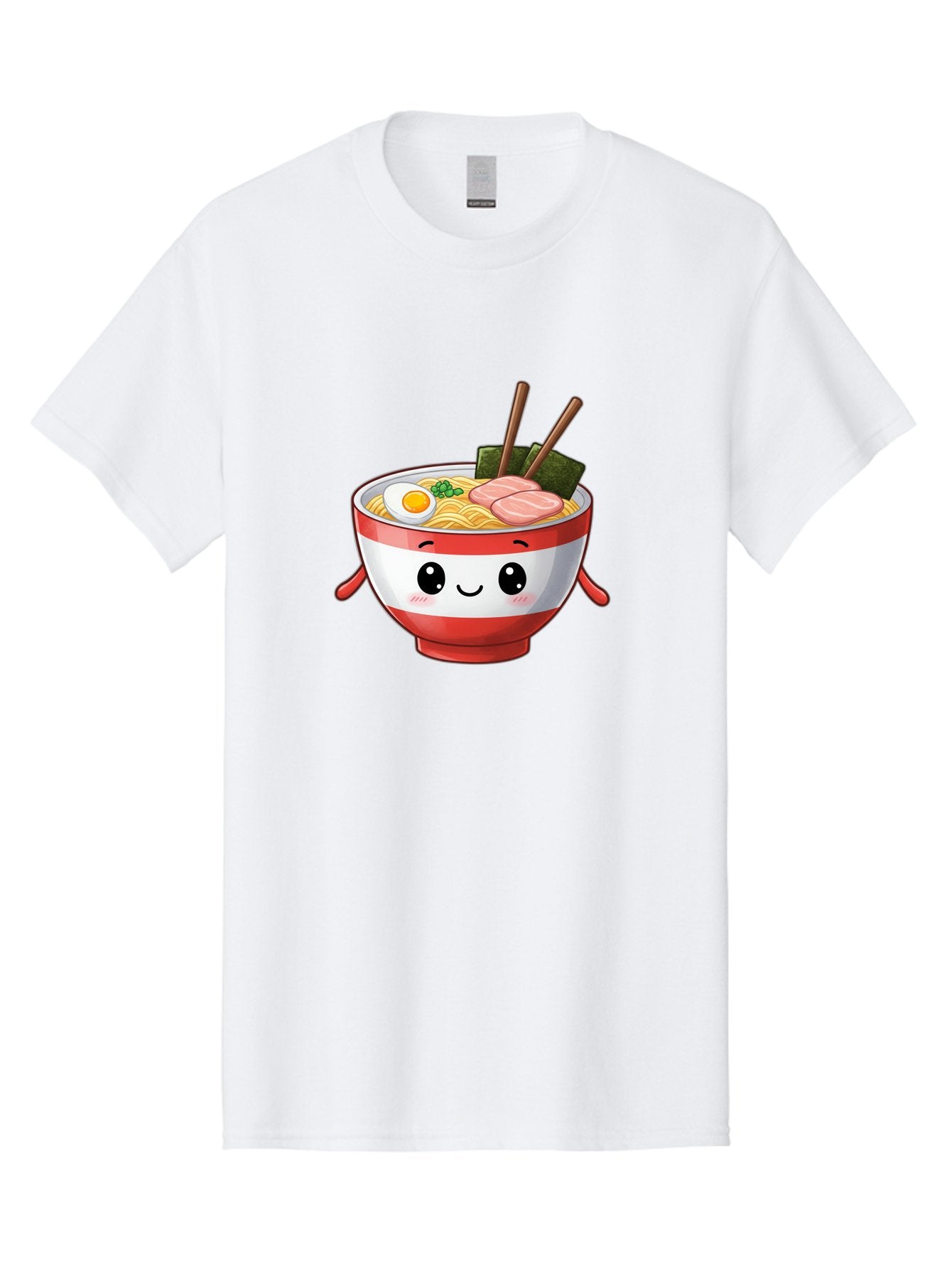 Ramen-Noodle-Bowl Men'S Graphic Tee, 100% Cotton, Comfortable Casual Summer Wear, Machine Washable, Cartoon Ramen Bowl, Japanese Food, Noodle Soup, Egg, Pork Slices, Seaweed, Chopsticks, Kawaii Character, Cute Design, Anime Style Bab307 5