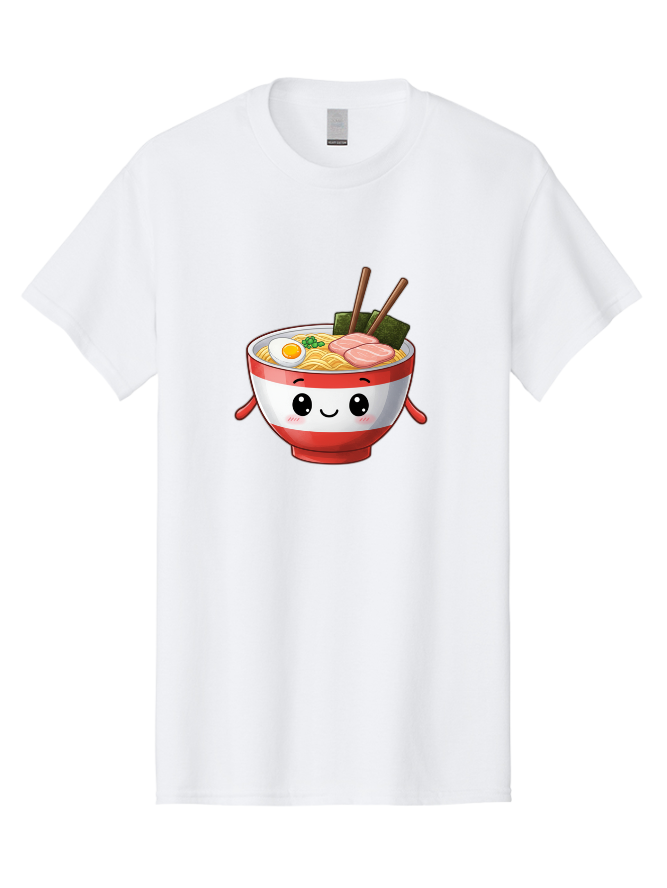Ramen-Noodle-Bowl Men'S Graphic Tee, 100% Cotton, Comfortable Casual Summer Wear, Machine Washable, Cartoon Ramen Bowl, Japanese Food, Noodle Soup, Egg, Pork Slices, Seaweed, Chopsticks, Kawaii Character, Cute Design, Anime Style Bab307 15