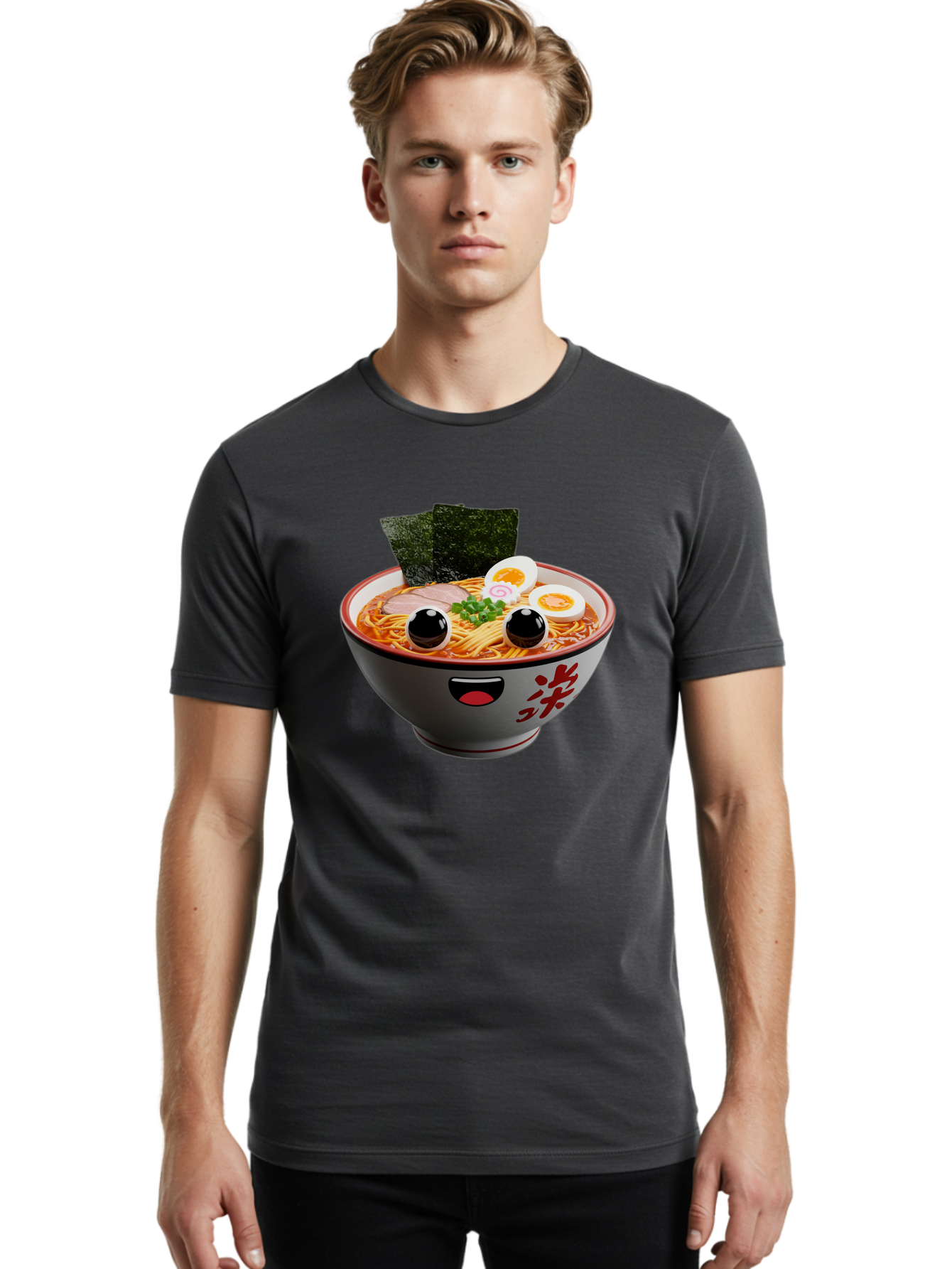 Ramen-Noodle Men'S Graphic Tee, 100% Cotton, Comfortable Casual Summer Wear, Machine Washable, Steaming Bowl Of Ramen, Japanese Cuisine, Noodle Soup, Sliced Pork, Boiled Egg, Green Onions, Seaweed, Cartoonish Illustration, Kawaii Food, Bab308 24