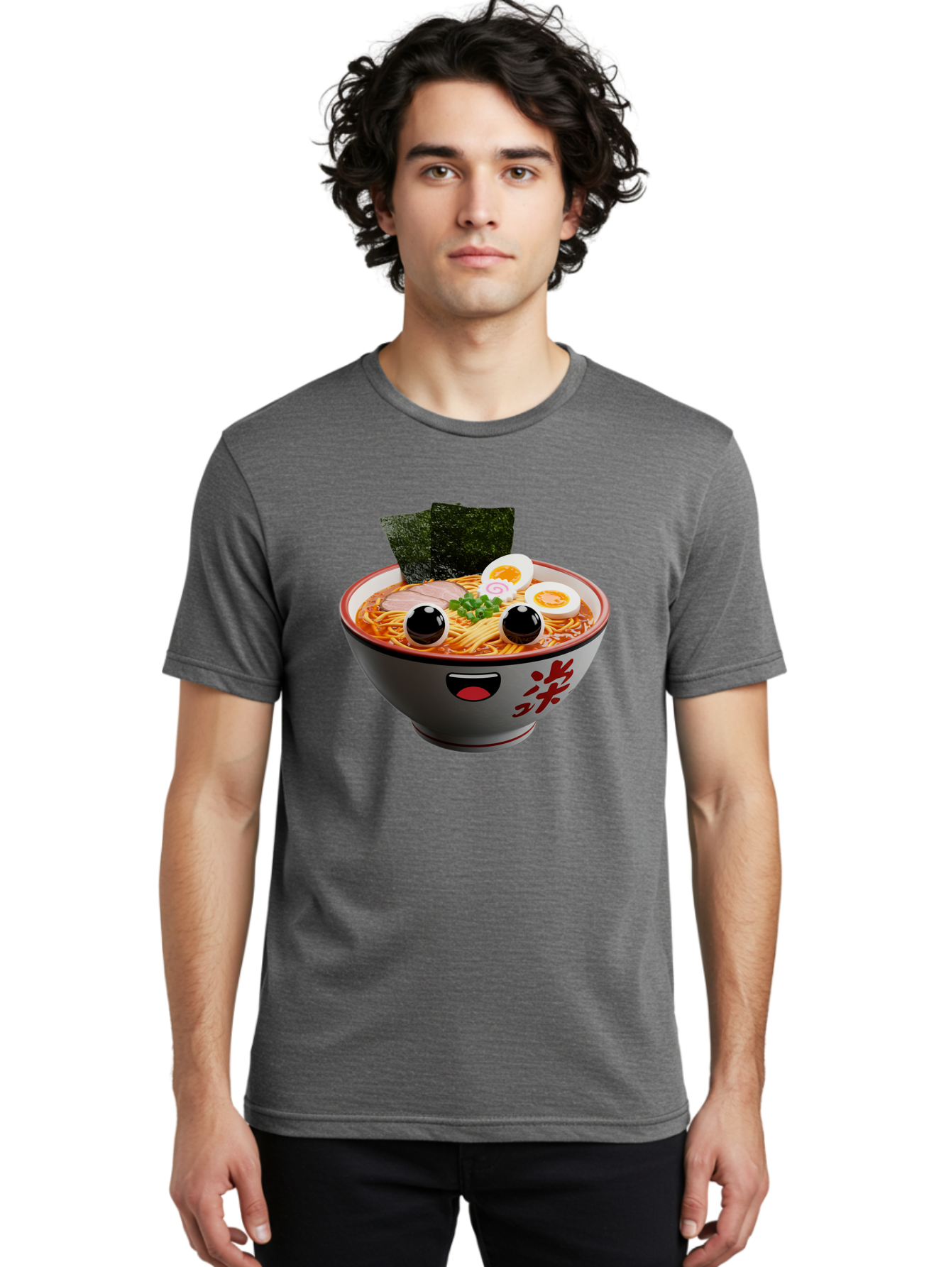 Ramen-Noodle Men'S Graphic Tee, 100% Cotton, Comfortable Casual Summer Wear, Machine Washable, Steaming Bowl Of Ramen, Japanese Cuisine, Noodle Soup, Sliced Pork, Boiled Egg, Green Onions, Seaweed, Cartoonish Illustration, Kawaii Food, Bab308 30