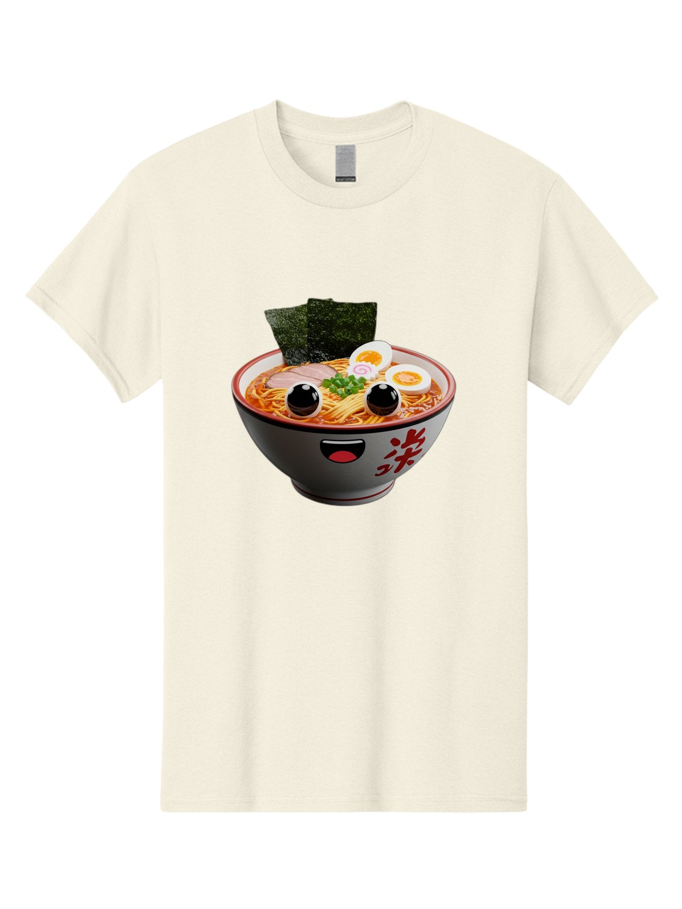 Ramen-Noodle Men'S Graphic Tee, 100% Cotton, Comfortable Casual Summer Wear, Machine Washable, Steaming Bowl Of Ramen, Japanese Cuisine, Noodle Soup, Sliced Pork, Boiled Egg, Green Onions, Seaweed, Cartoonish Illustration, Kawaii Food, Bab308