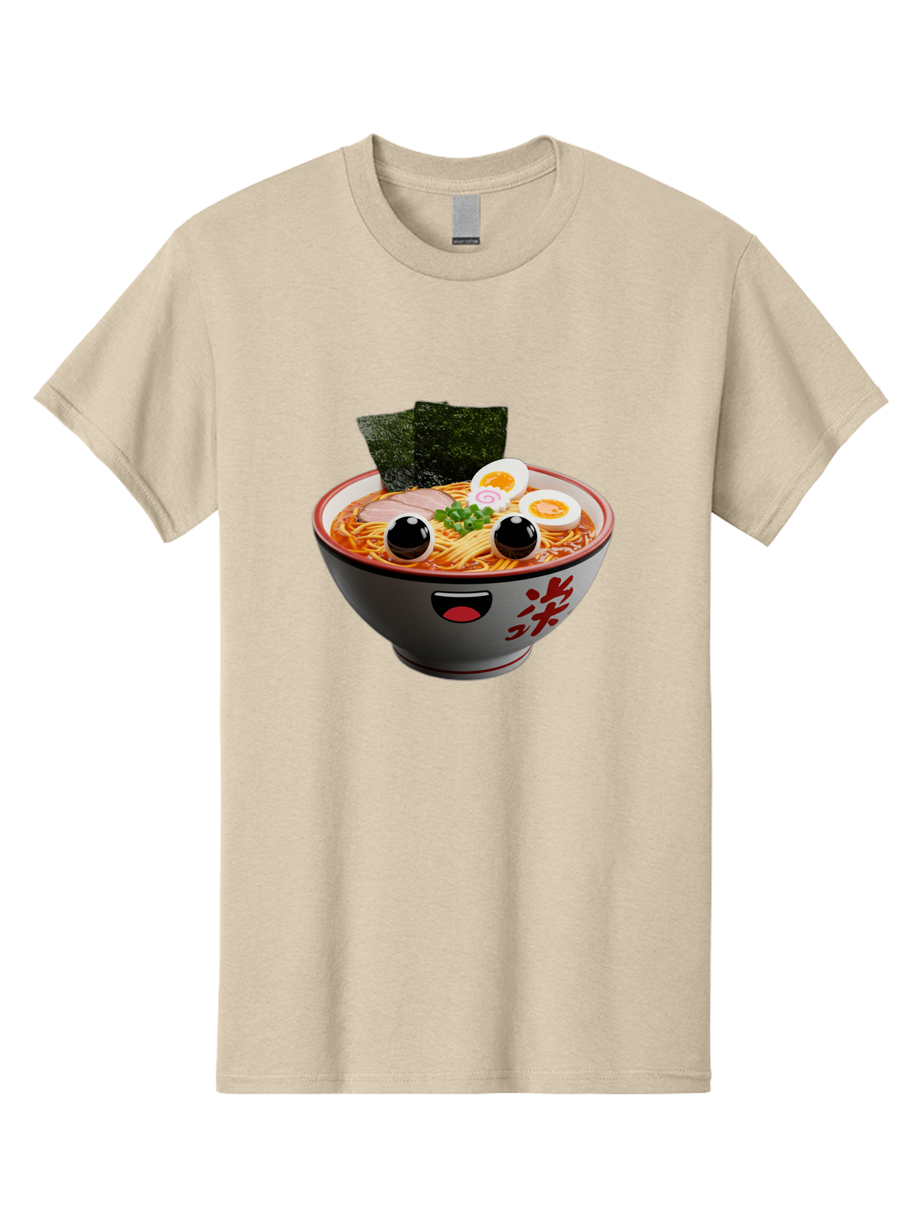 Ramen-Noodle Men'S Graphic Tee, 100% Cotton, Comfortable Casual Summer Wear, Machine Washable, Steaming Bowl Of Ramen, Japanese Cuisine, Noodle Soup, Sliced Pork, Boiled Egg, Green Onions, Seaweed, Cartoonish Illustration, Kawaii Food, Bab308 3