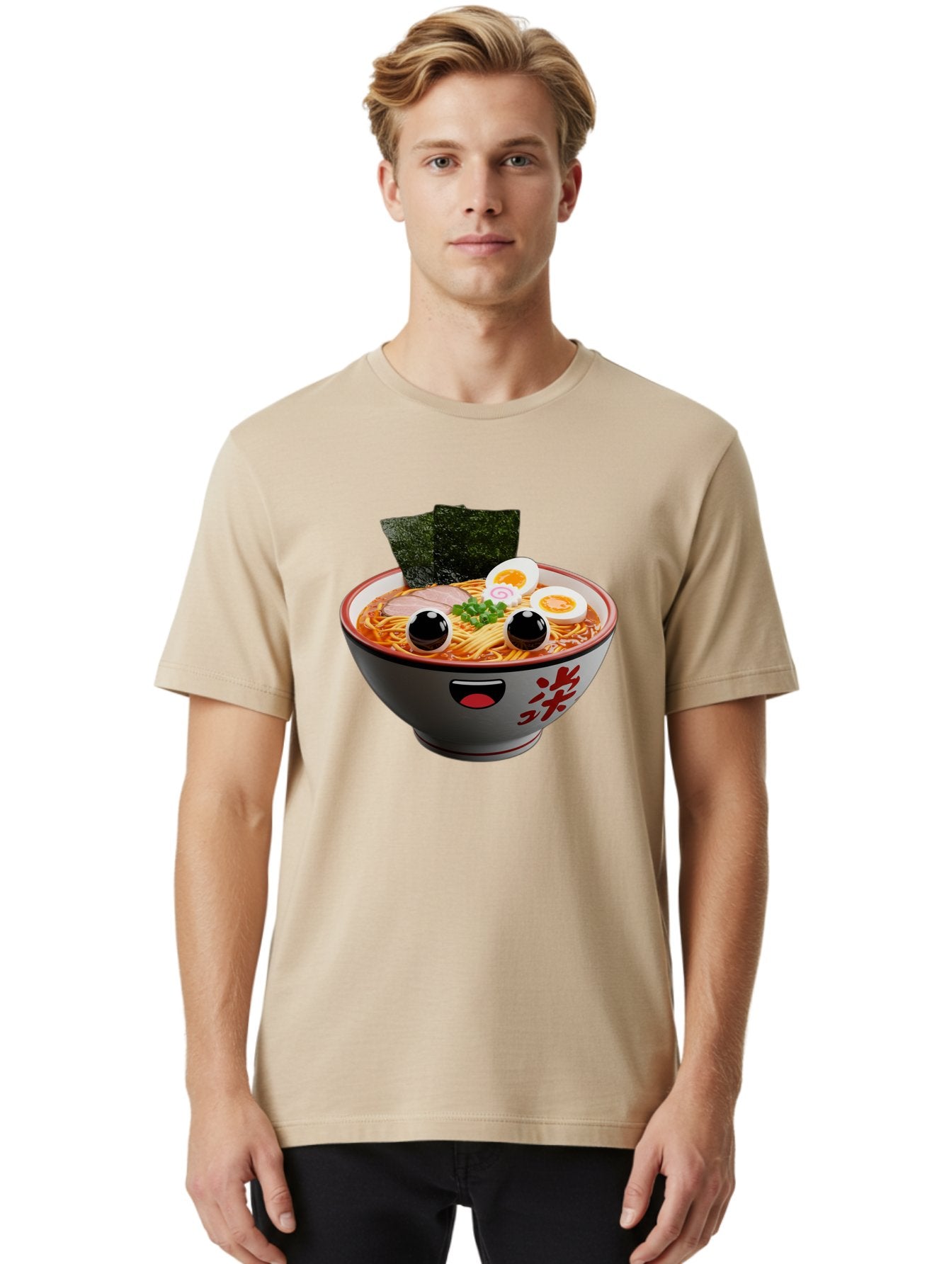 Ramen-Noodle Men'S Graphic Tee, 100% Cotton, Comfortable Casual Summer Wear, Machine Washable, Steaming Bowl Of Ramen, Japanese Cuisine, Noodle Soup, Sliced Pork, Boiled Egg, Green Onions, Seaweed, Cartoonish Illustration, Kawaii Food, Bab308 29