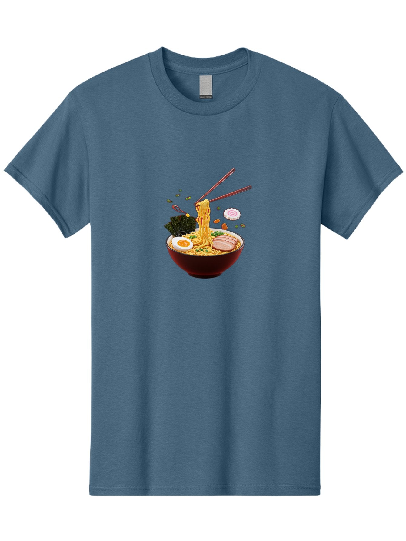 Ramen-Noodles-1 Men'S Graphic Tee, 100% Cotton, Comfortable Casual Summer Wear, Machine Washable, Bowl Of Ramen, Noodles, Sliced Egg, Seaweed, Pork Slices, Green Onions, Sesame Seeds, Chopsticks, Japanese Cuisine, Comfort Food, Savory Dish, Bab309