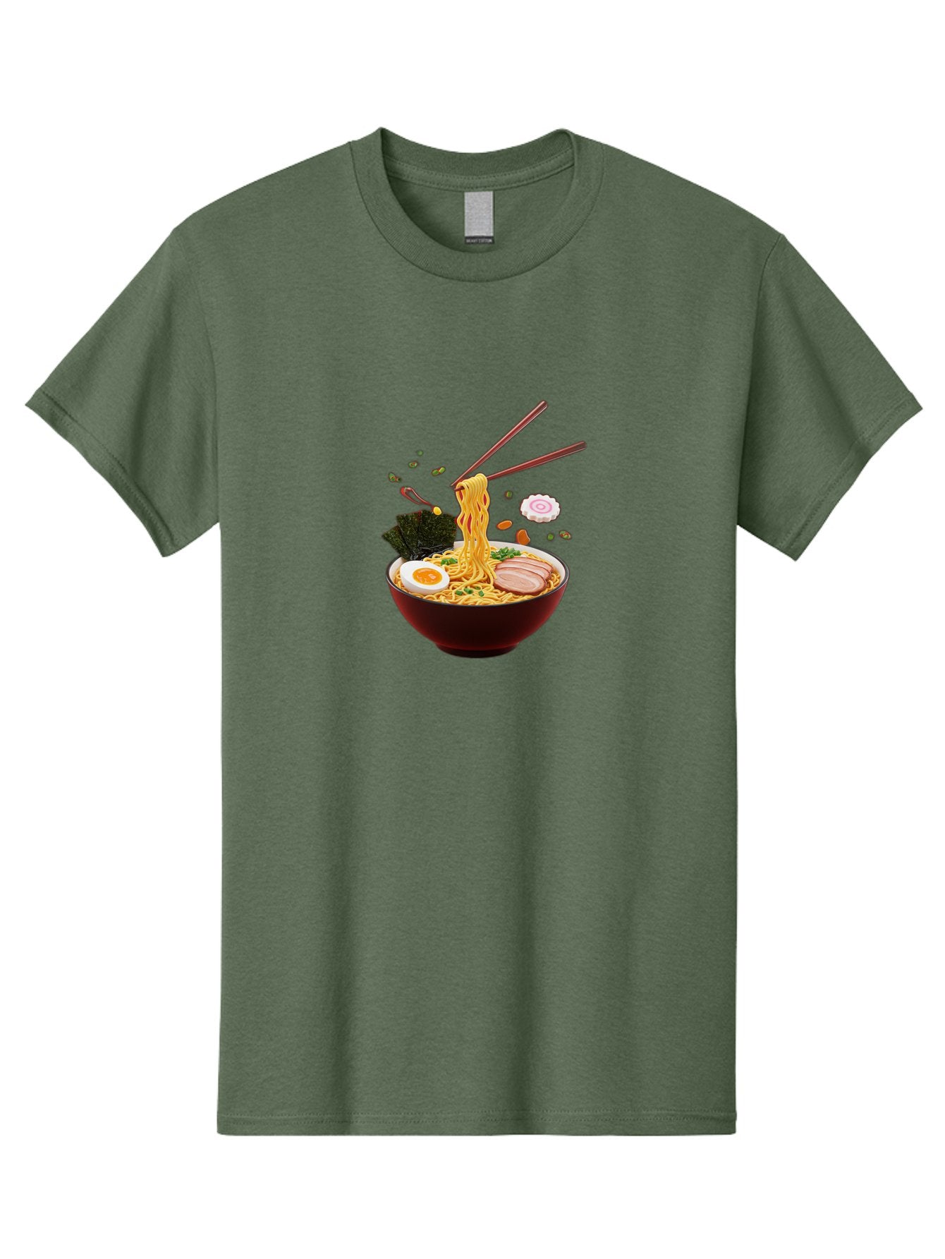 Ramen-Noodles-1 Men'S Graphic Tee, 100% Cotton, Comfortable Casual Summer Wear, Machine Washable, Bowl Of Ramen, Noodles, Sliced Egg, Seaweed, Pork Slices, Green Onions, Sesame Seeds, Chopsticks, Japanese Cuisine, Comfort Food, Savory Dish, Bab309