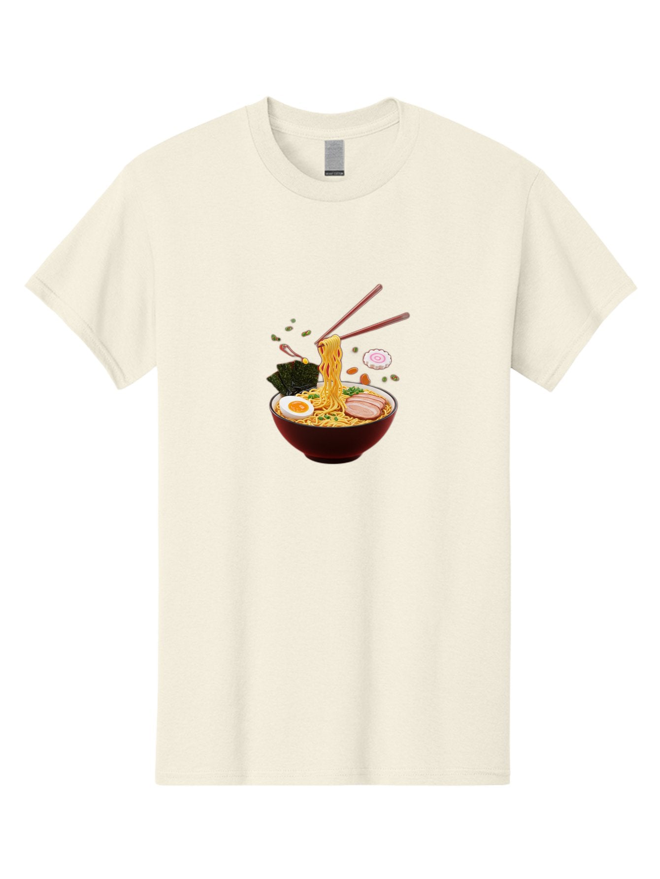 Ramen-Noodles-1 Men'S Graphic Tee, 100% Cotton, Comfortable Casual Summer Wear, Machine Washable, Bowl Of Ramen, Noodles, Sliced Egg, Seaweed, Pork Slices, Green Onions, Sesame Seeds, Chopsticks, Japanese Cuisine, Comfort Food, Savory Dish, Bab309 4