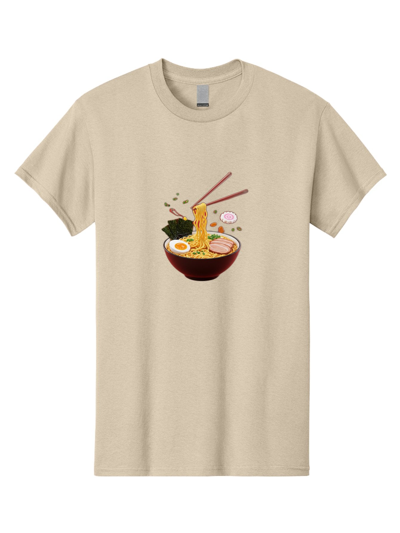 Ramen-Noodles-1 Men'S Graphic Tee, 100% Cotton, Comfortable Casual Summer Wear, Machine Washable, Bowl Of Ramen, Noodles, Sliced Egg, Seaweed, Pork Slices, Green Onions, Sesame Seeds, Chopsticks, Japanese Cuisine, Comfort Food, Savory Dish, Bab309 15