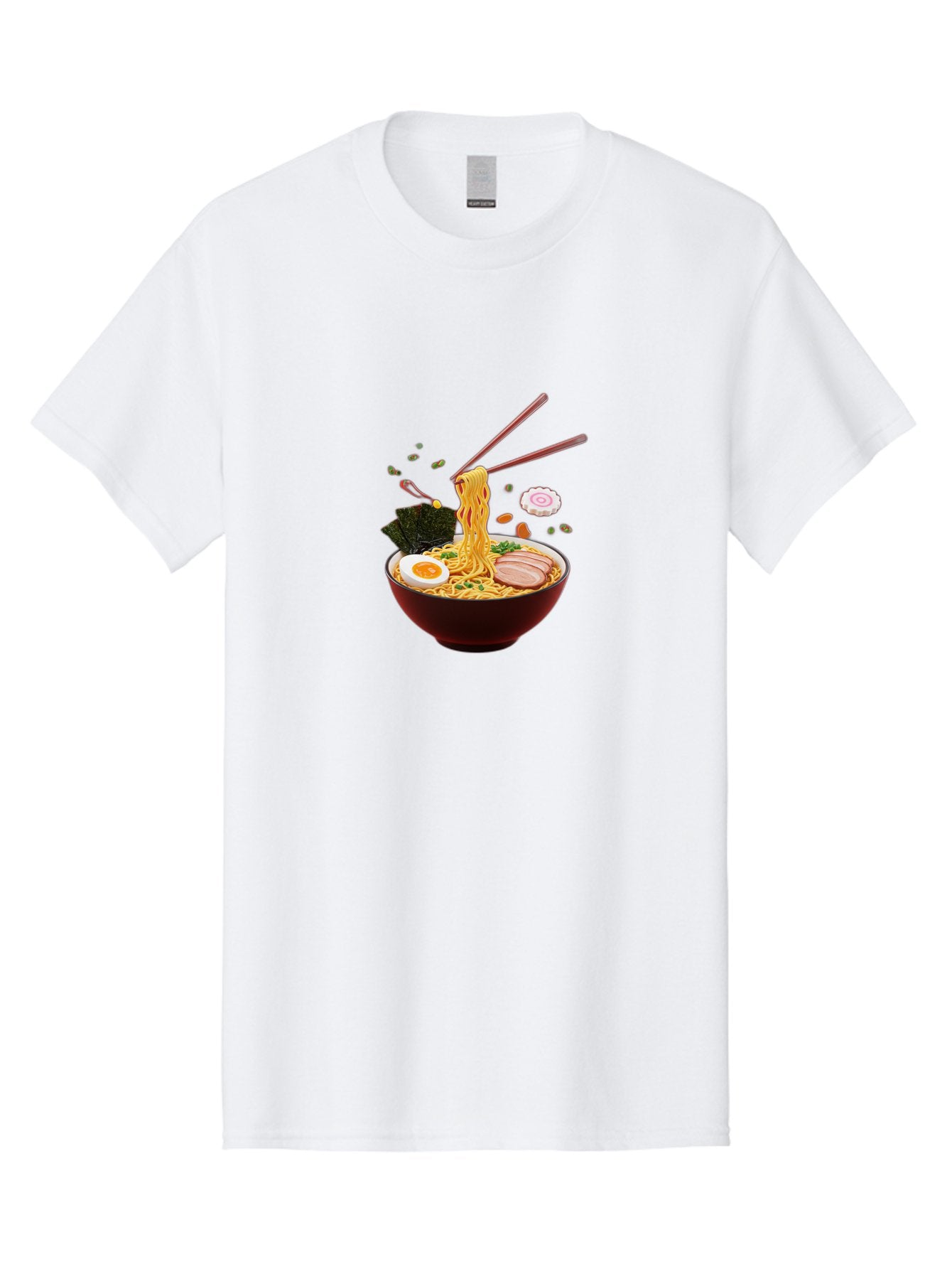 Ramen-Noodles-1 Men'S Graphic Tee, 100% Cotton, Comfortable Casual Summer Wear, Machine Washable, Bowl Of Ramen, Noodles, Sliced Egg, Seaweed, Pork Slices, Green Onions, Sesame Seeds, Chopsticks, Japanese Cuisine, Comfort Food, Savory Dish, Bab309 3
