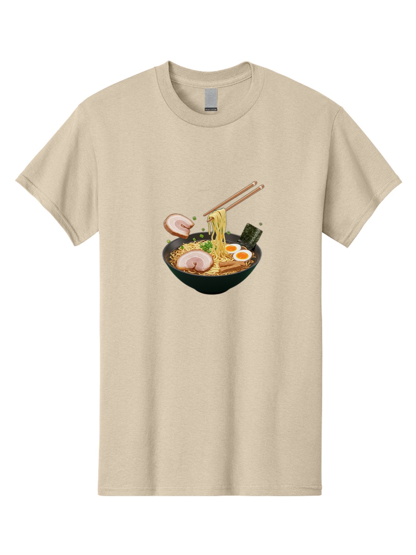 Ramen-Noodles-2 Men'S Graphic Tee, 100% Cotton, Comfortable Casual Summer Wear, Machine Washable, Ramen Noodles, Noodle Bowl, Japanese Cuisine, Pork Slices, Soft-Boiled Eggs, Seaweed, Bamboo Shoots, Chopsticks, Asian Food, Delicious Meal, Bab310 4