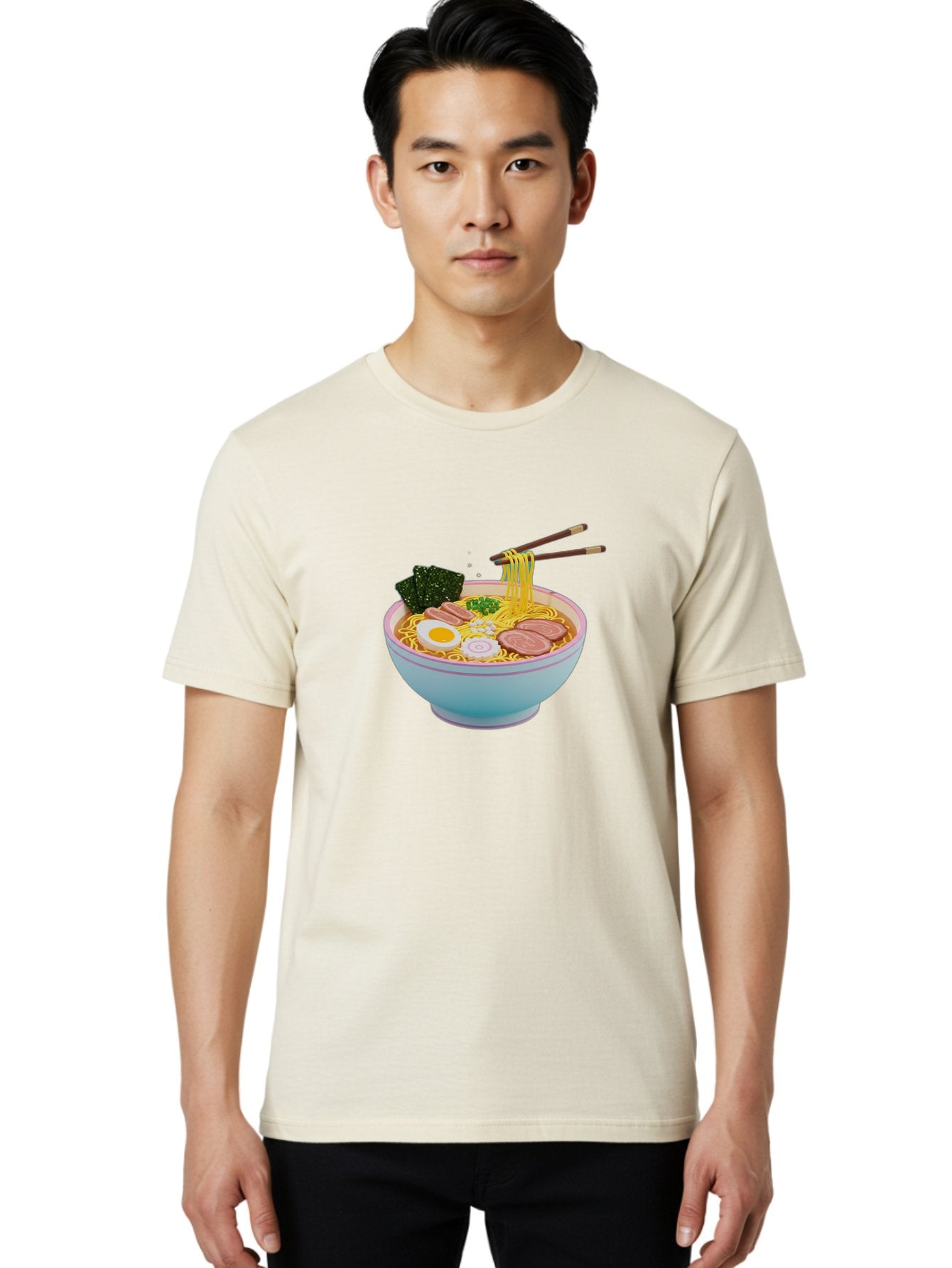 Ramen-Noodles-3 Men'S Graphic Tee, 100% Cotton, Comfortable Casual Summer Wear, Machine Washable, Ramen Noodles, Boiled Egg, Sliced Meat, Seaweed, Green Onions, Savory Broth, Asian Cuisine, Comfort Food, Noodle Soup, Chopsticks, Japanese Dish Bab311 17