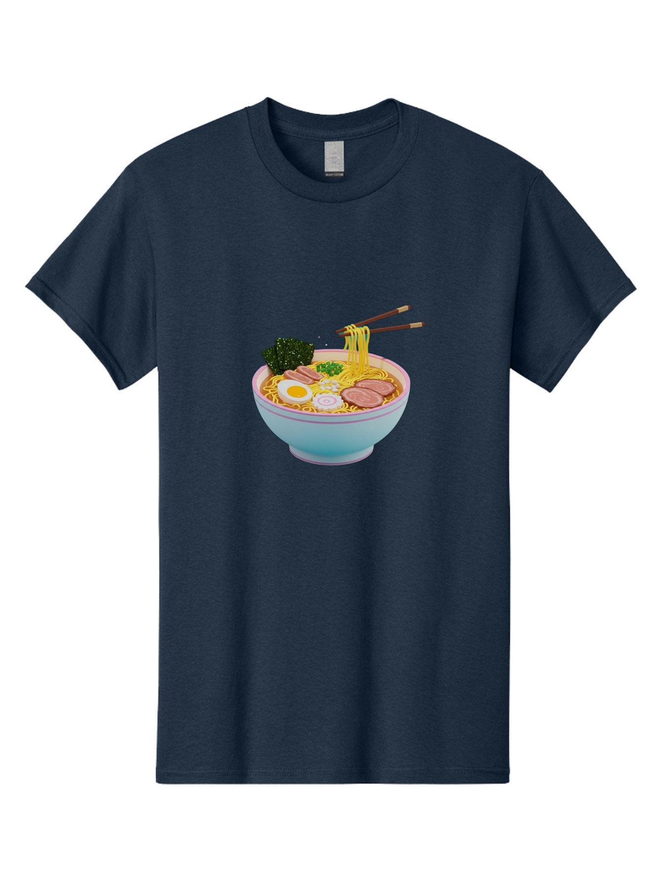 Ramen-Noodles-3 Men'S Graphic Tee, 100% Cotton, Comfortable Casual Summer Wear, Machine Washable, Ramen Noodles, Boiled Egg, Sliced Meat, Seaweed, Green Onions, Savory Broth, Asian Cuisine, Comfort Food, Noodle Soup, Chopsticks, Japanese Dish Bab311